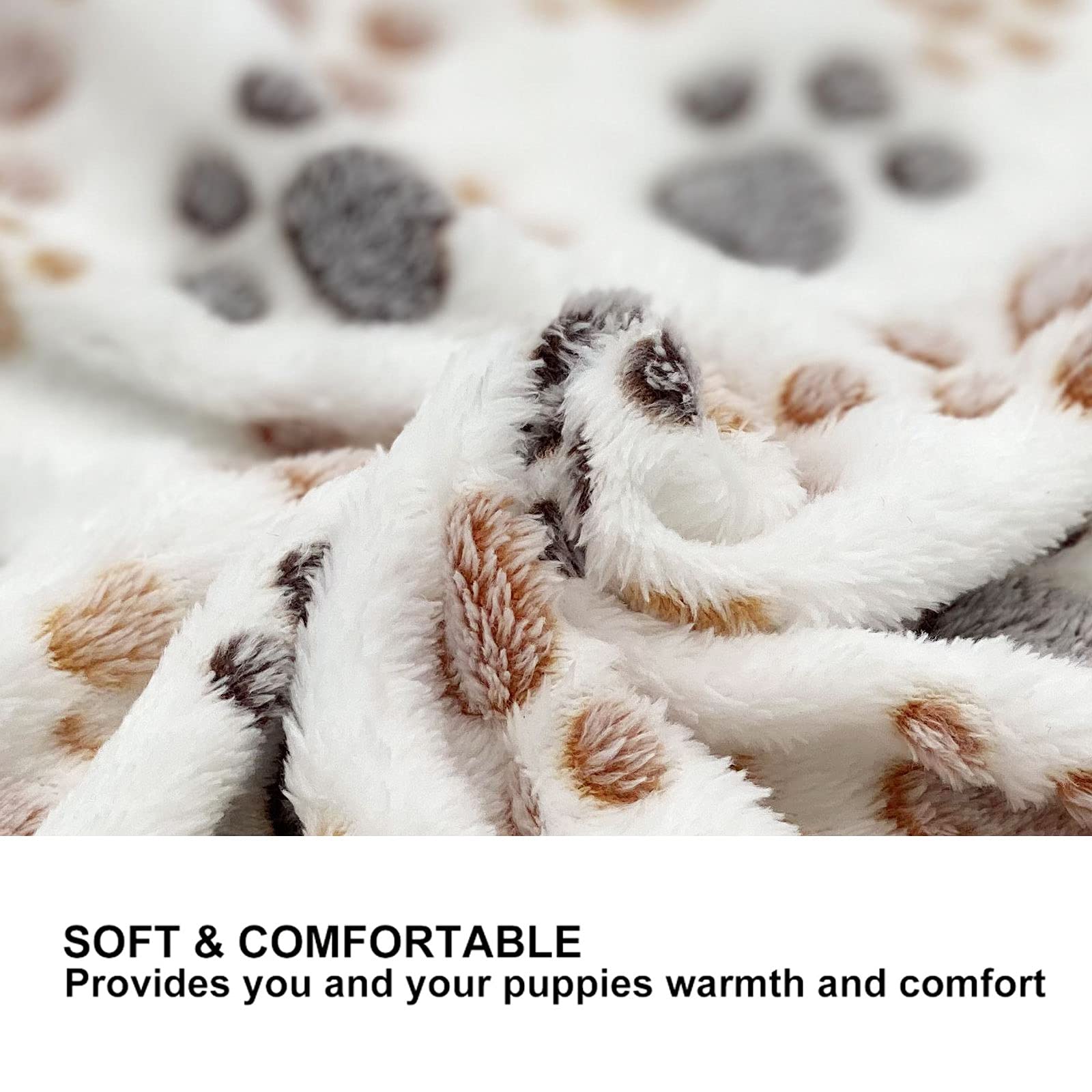 Sorkut 1 Pack 3 Puppy Dog Blankets Super Soft Warm Sleep Mat Fluffy Premium Fleece Pet Blanket Flannel Throw For Dog Puppy Cat - Paw Print Beige/Pink/Brown Small(23'X15')