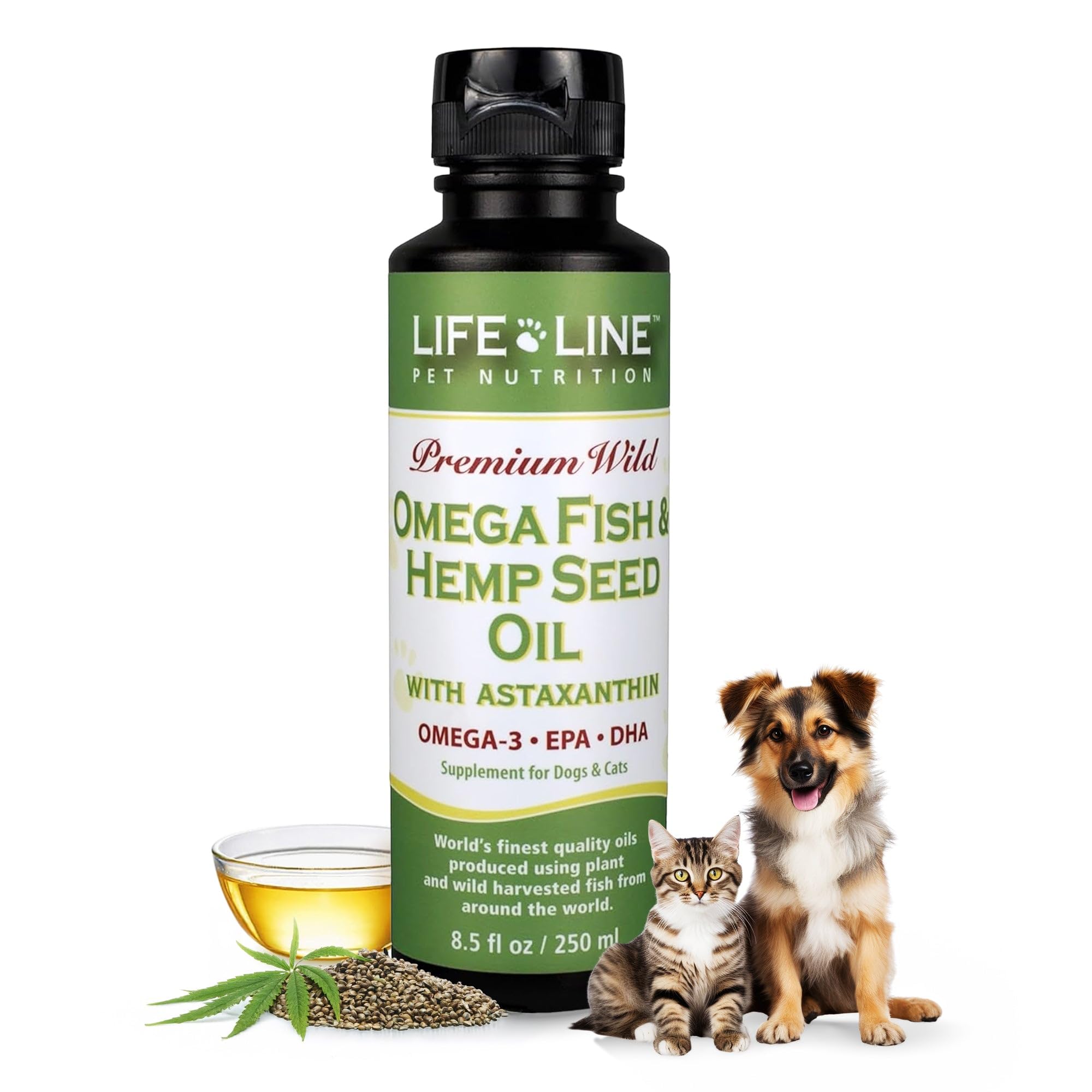 Life Line Pet Nutrition Omega Fish & Hemp Seed Oil - Omega 3 Supplement for Improved Skin, Coat and Joint Health, 8.5 Fl Oz