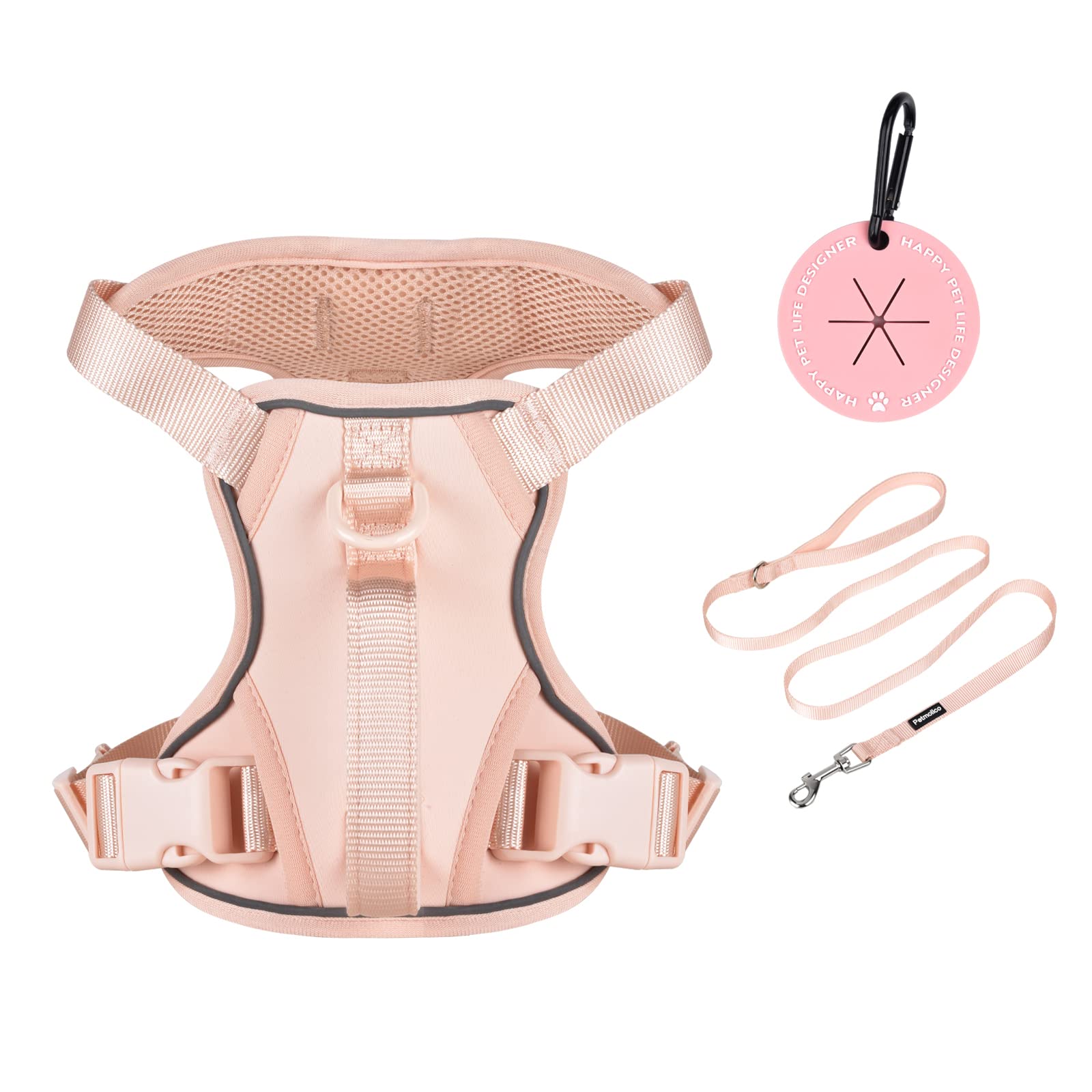 Petmolico Dog Harness For Small Dogs, Cute Harness Vest With Two Leash Clips And Soft Handle, Reflective Easy Walk Puppy Vest - Pink, Small