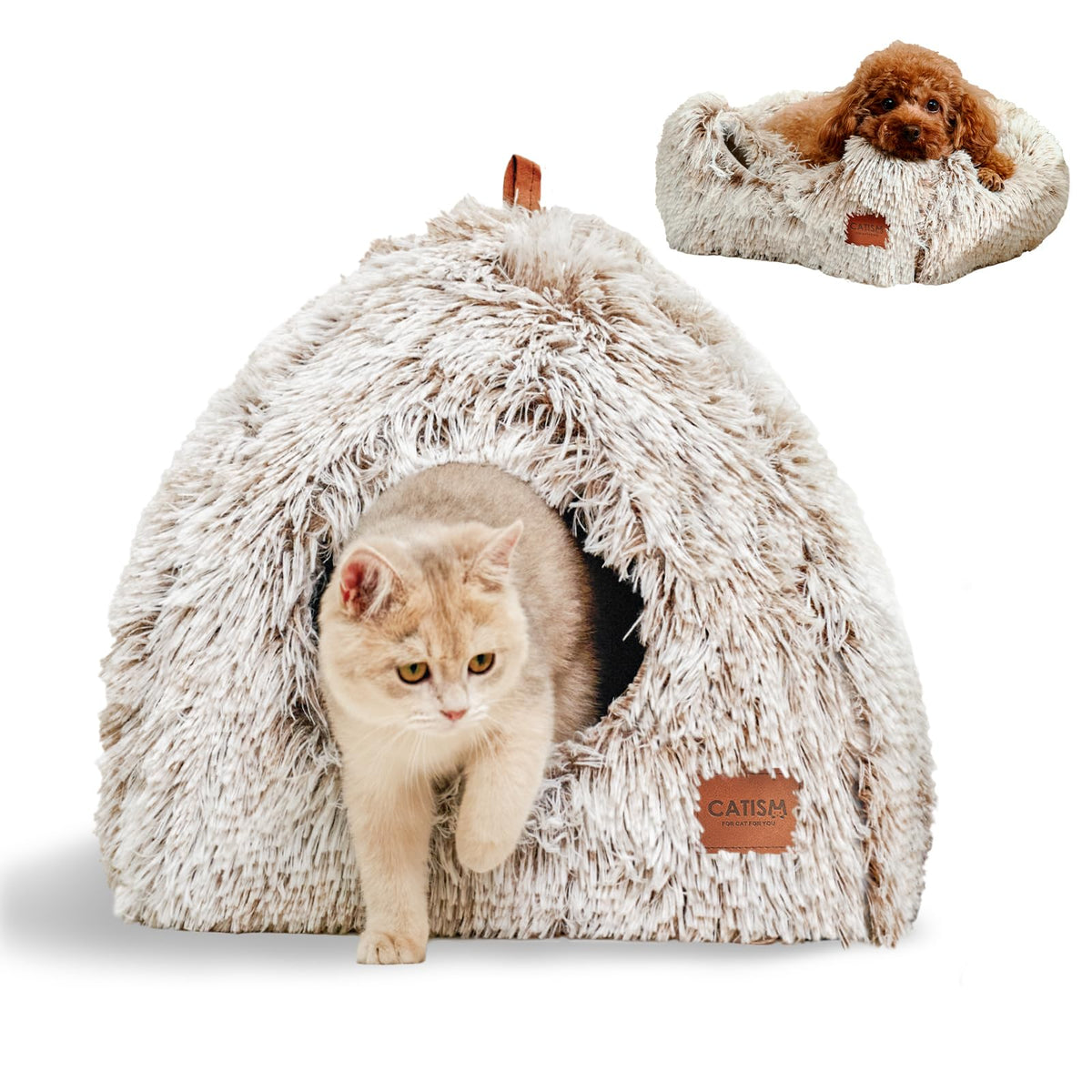 Catism Cat Bed, Cat Cave For Indoor Cats, Soft Cat Dome, Self-Warming 2 In 1 Foldable Pet Cat House With Washable Cushioned Pill