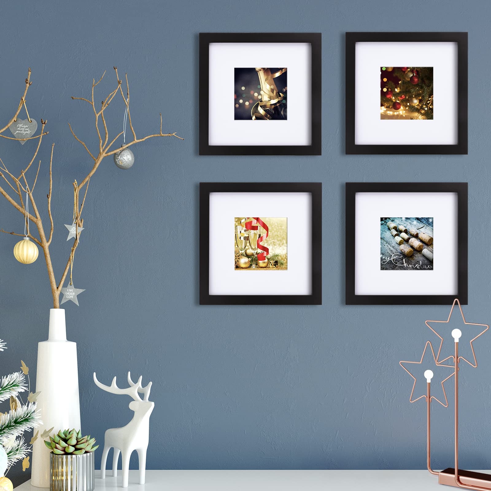 Egofine 8x8 Black Picture Frame - Solid Wood, Table Top & Wall Mount Display, Perfect for Photos and Art