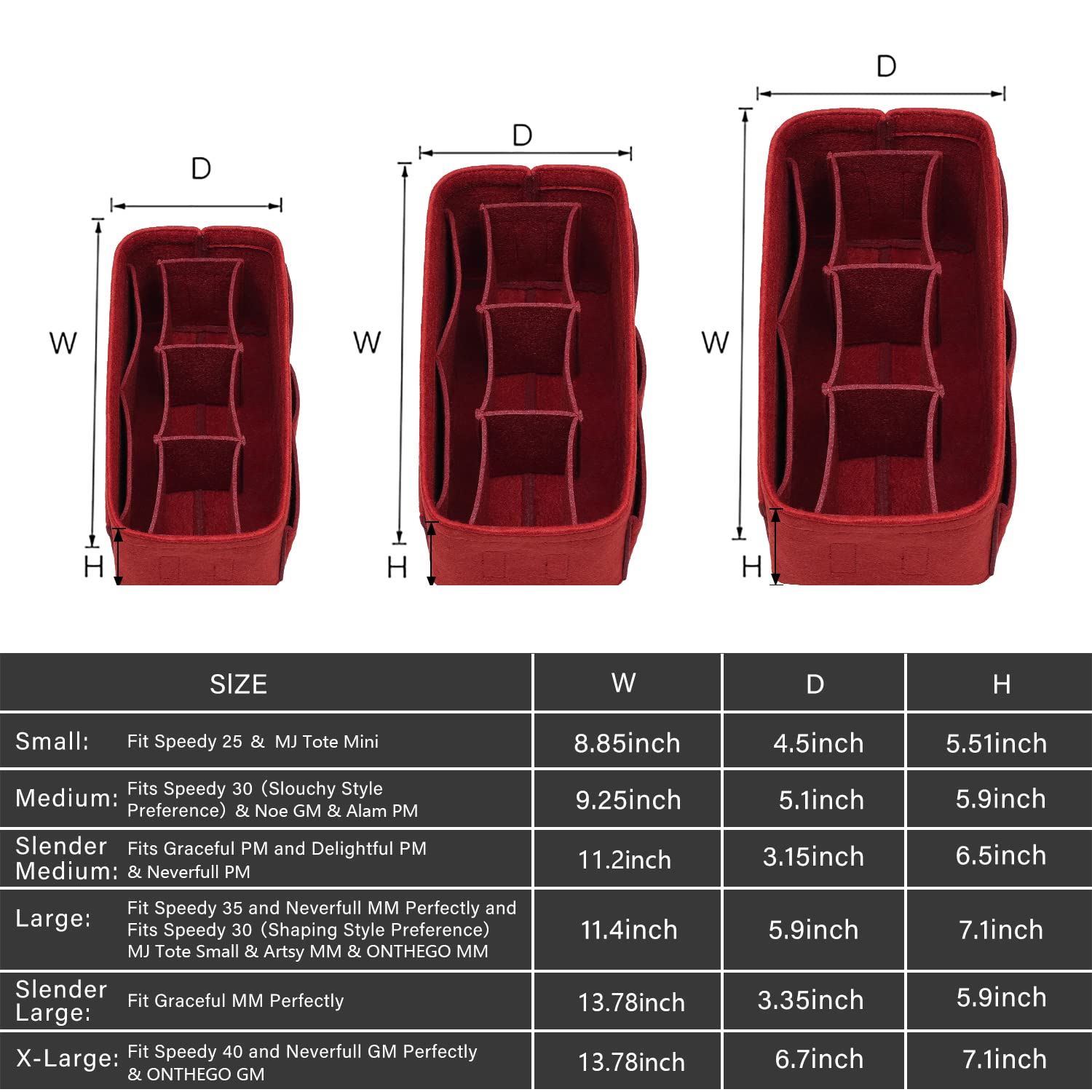 ZTUJO Purse Organizer Insert, Felt Bag Organizer For Handbag Purse Organizer,13 colors, 6 Size(Small, Red)