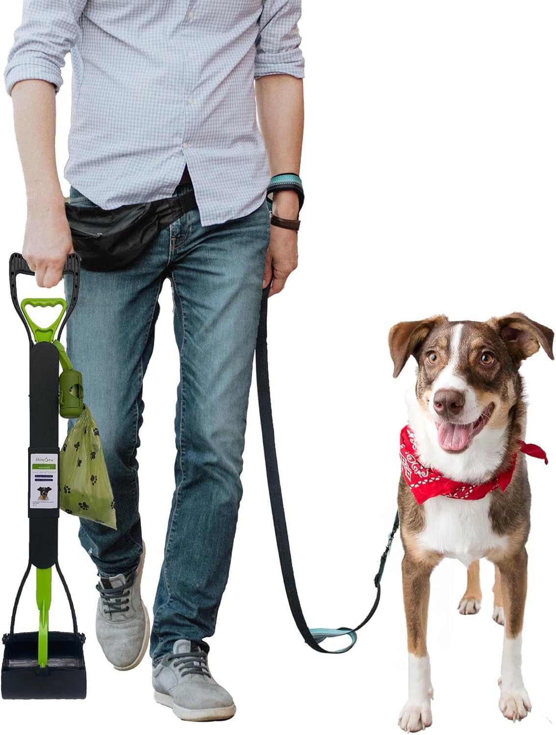 Shinydew 32'' Pooper Scooper For Large Medium Small Dogs, Extra Long Handle Heavy Duty Poop Scoop, Foldable Dog Poop Picker Uppe