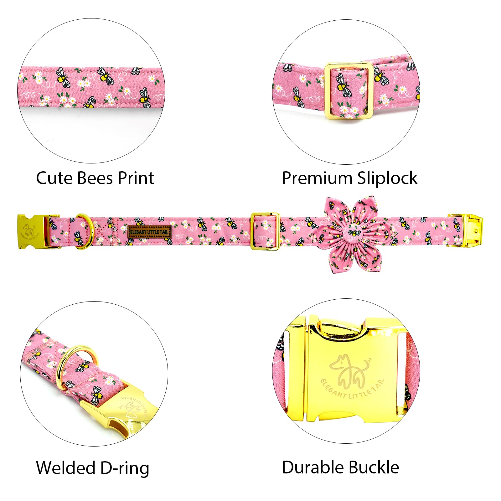 Elegant Little Tail Dog Collar, Spring Dog Collar With Flower Cute Bees Print Cotton Soft Female Male Pet Collar Flower Dog Coll