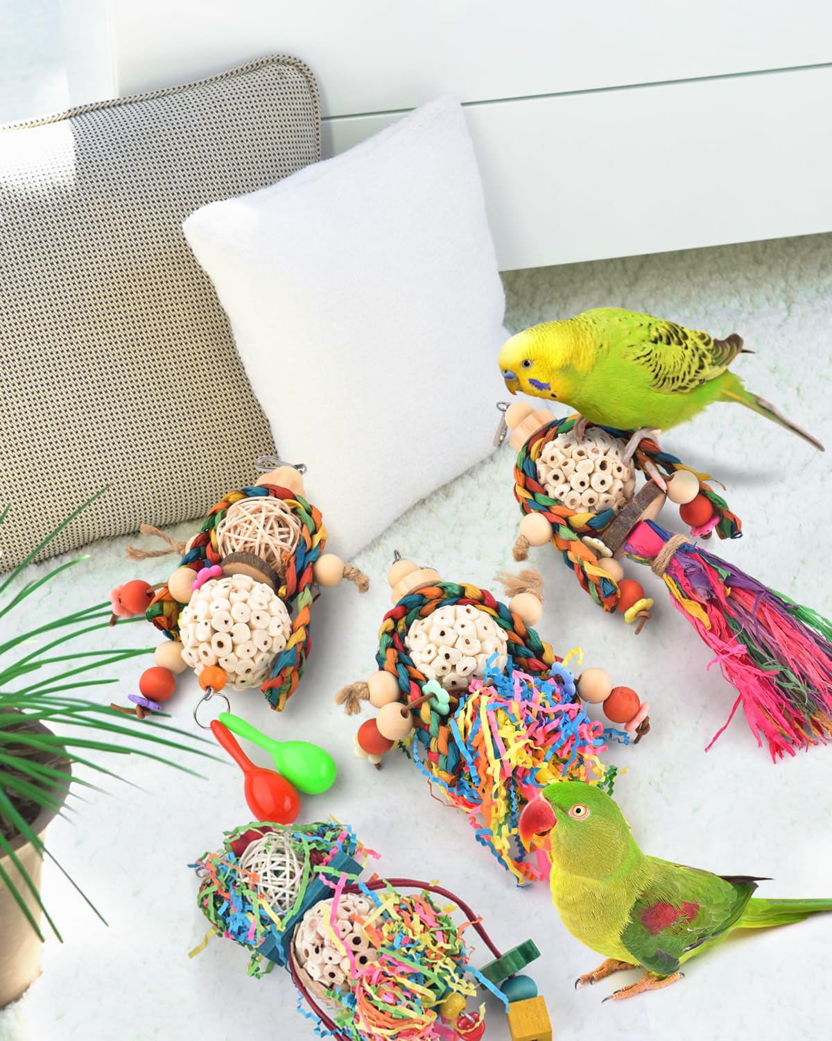 Bissap Conure Toys, 4 Pcs Bird Parrot Foraging Shredder Hanging Toys Sola Balls With Sand Hammer For Small Parrots Parakeets Con