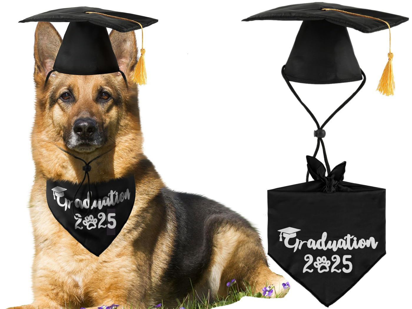 Dog Graduation Cap With Yellow Tassel And Black Pet Graduation 2025 Bandana