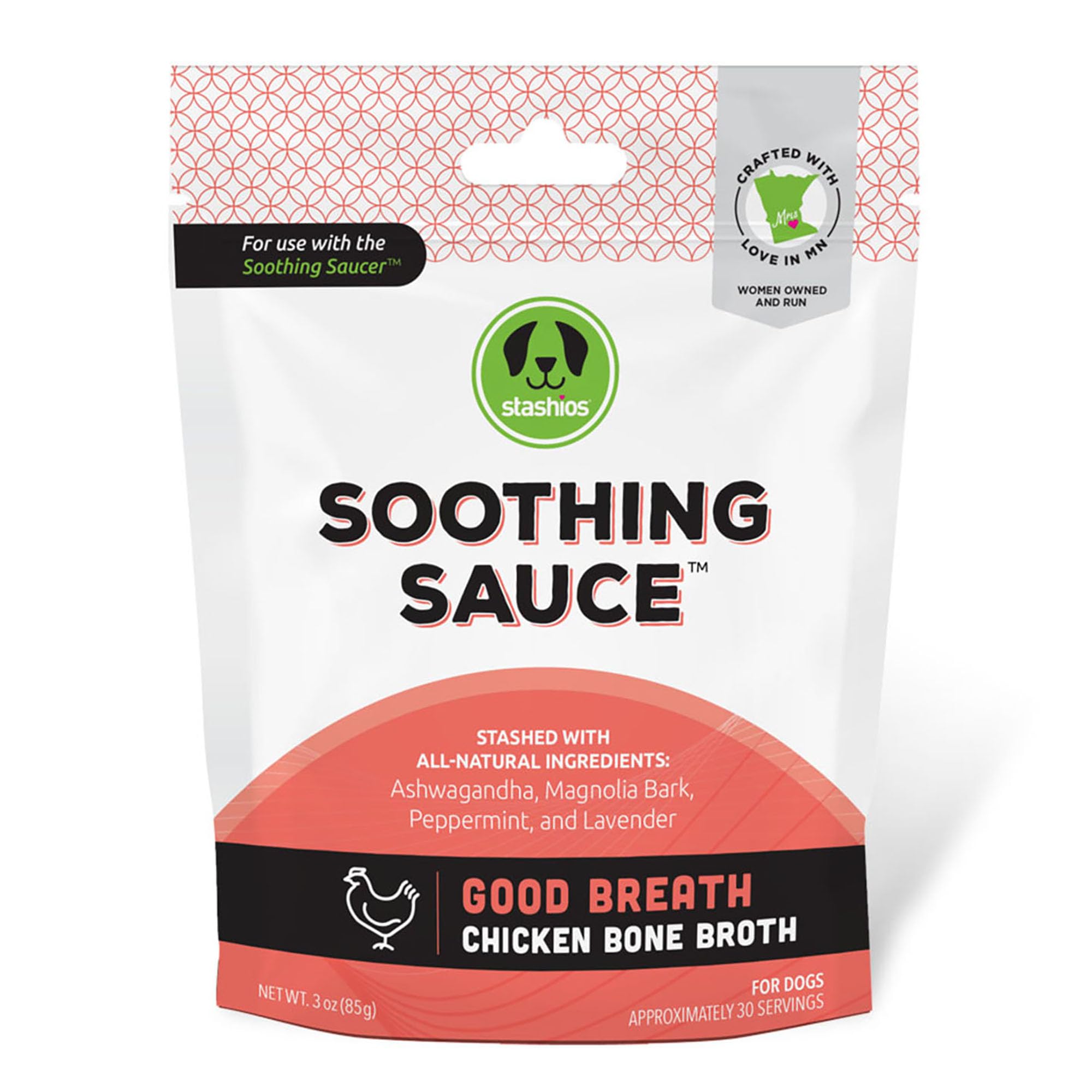 Stashios Soothing Sauce Chicken Bone Broth Good Breath Powder Supplement for Dogs, All Natural Anxiety Relief, Made in The USA, 