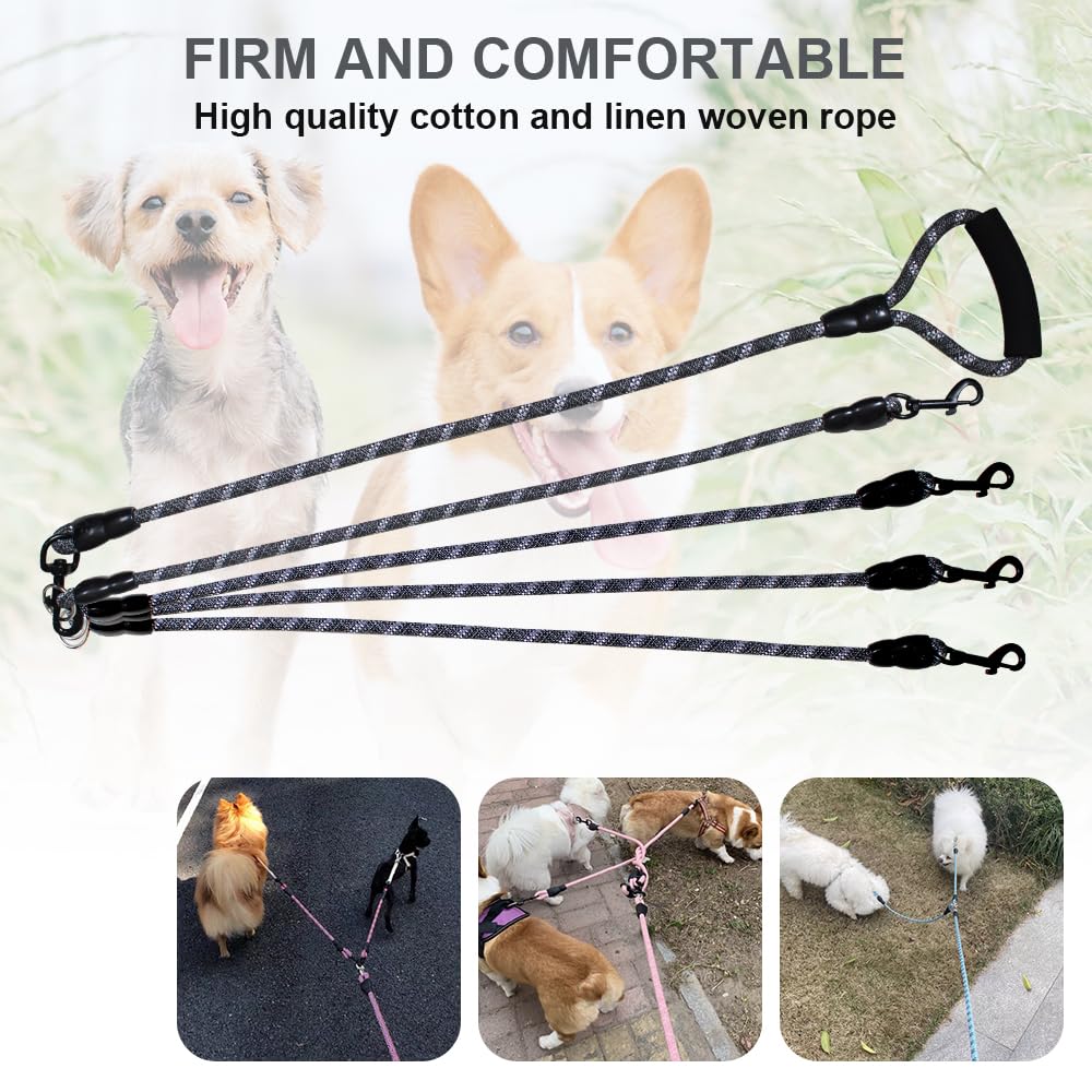 4 Dog Leash, Reflective Heavy Duty Four Way Dog Leash, Suitable For All Types Of Dogs, Multiple Dog Leash, 360 Swivel Tangle Fre