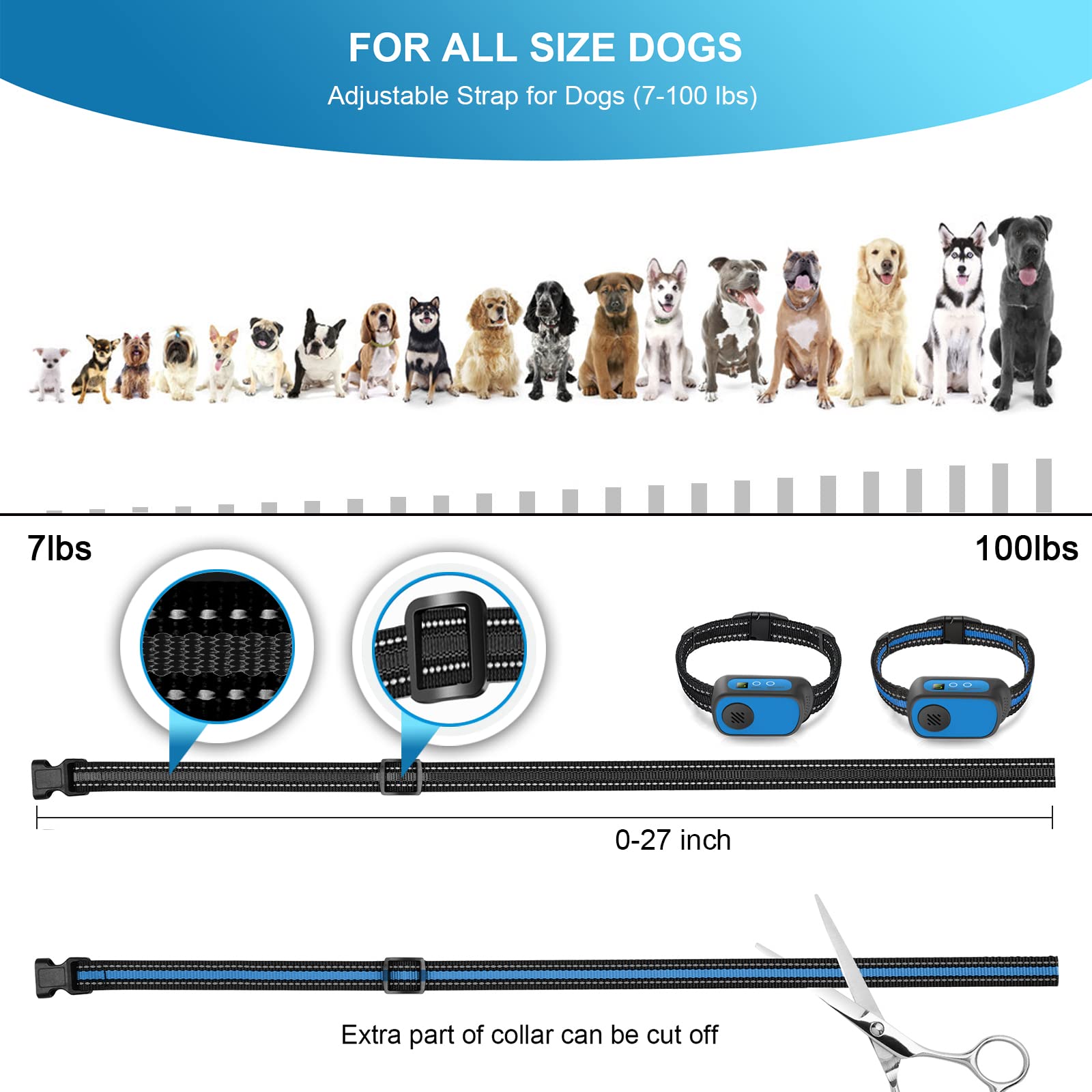 Rechargeable Dog Bark Collar With Beep Vibration And Shock,Anti Barking Collar For Small Medium Large Dogs, Humane Dog Training Device With 5 Adjustable Sensitivity Levels (Blue)