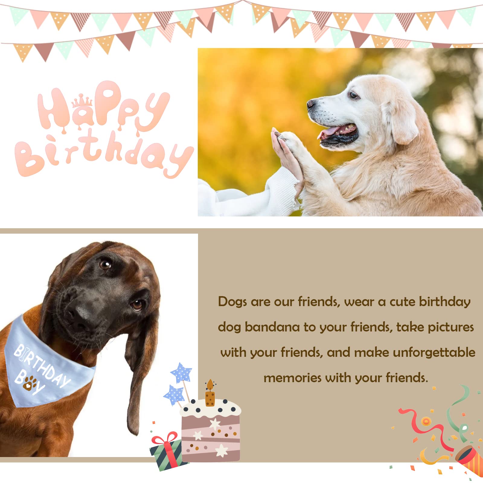 Waghaw Dog Birthday Bandana Dog Birthday Boy Girl Dog Birthday Supplies For Small Medium Large Pet(Blue Xlarge)