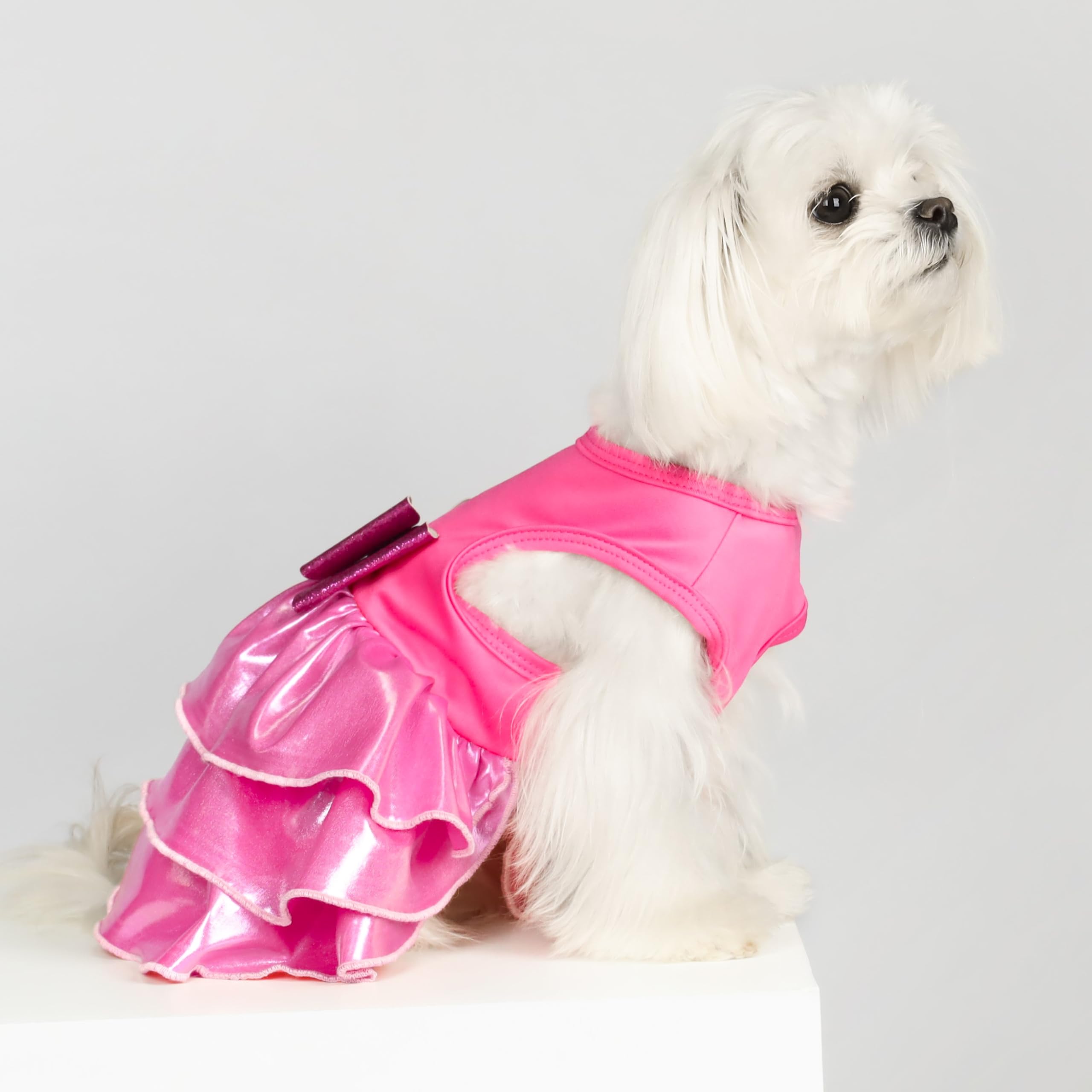 Fitwarm Glossy Dog Tiered Dress, Fancy Dog Clothes For Small Dogs Girl, Doggie Birthday Outfit, Female Pet Apparel, Hot Pink, Xs