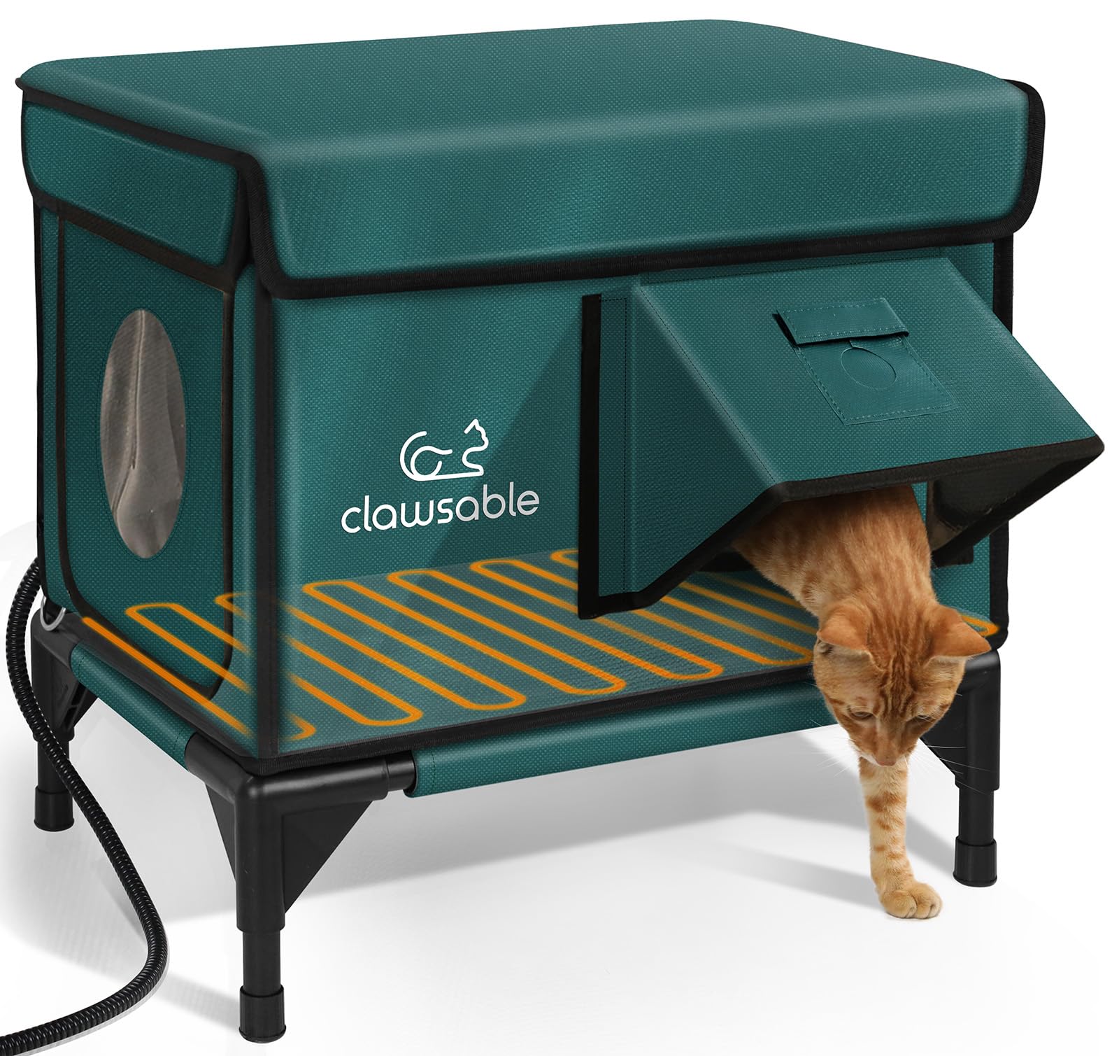 Indestructible Heated Cat House for Outside Winter, 100% Waterproof, Safe Escape Door, Insulated Outdoor Cat Shelter with Heater