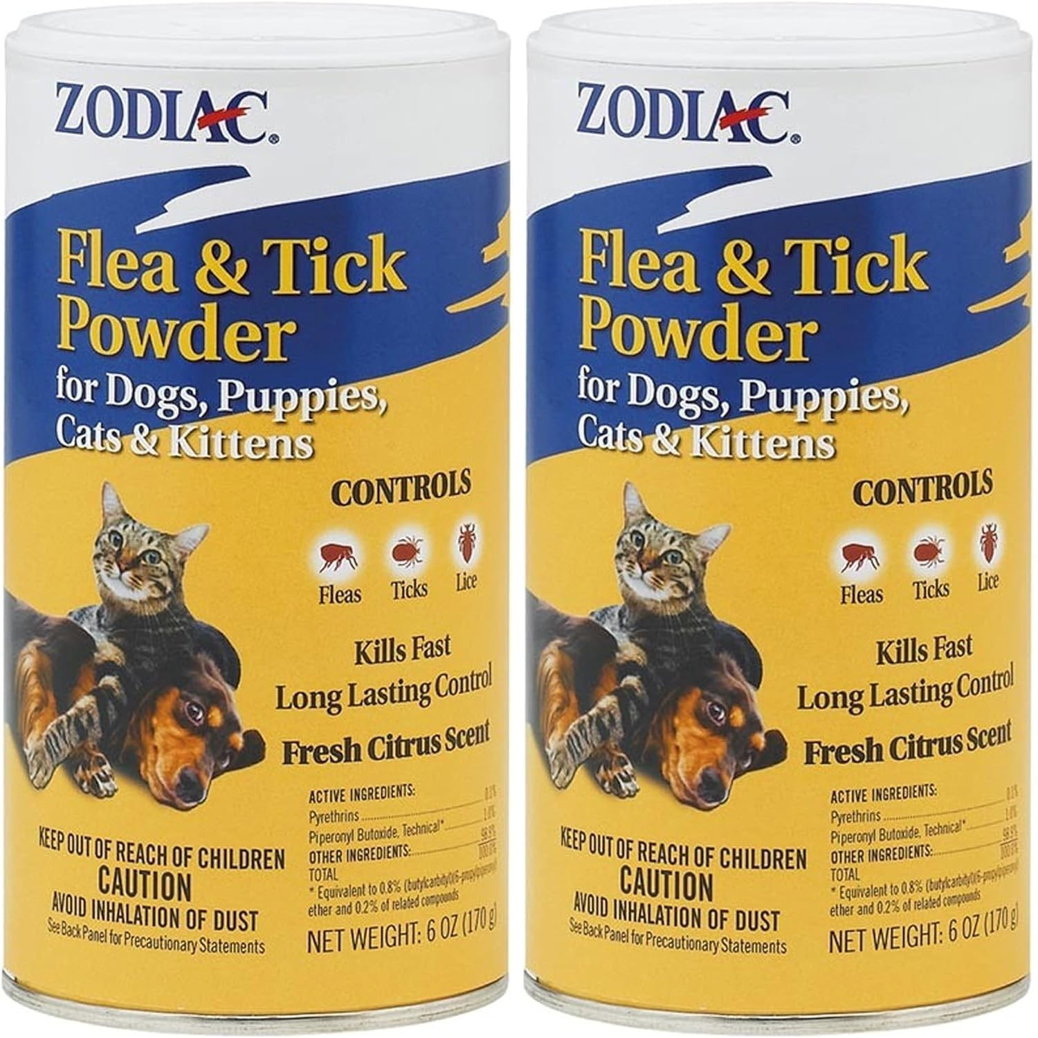 Zodiac Flea & Tick Powder For Dogs, Puppies, Cats & Kittens Beige Small (Pack Of 2)