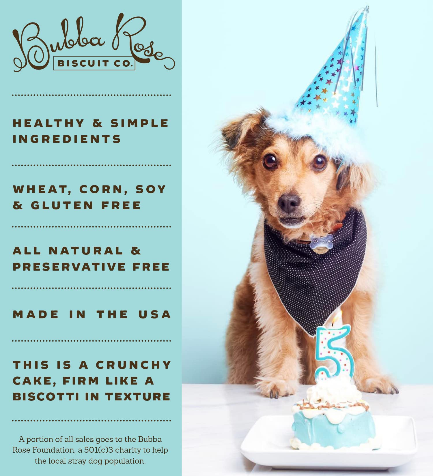 Bubba Rose Biscuit Company: Blue Dog Birthday Baby Cake - Crunchy Biscuit Texture - Natural Gourmet Pet Treat - Dog Cake - 3 inc