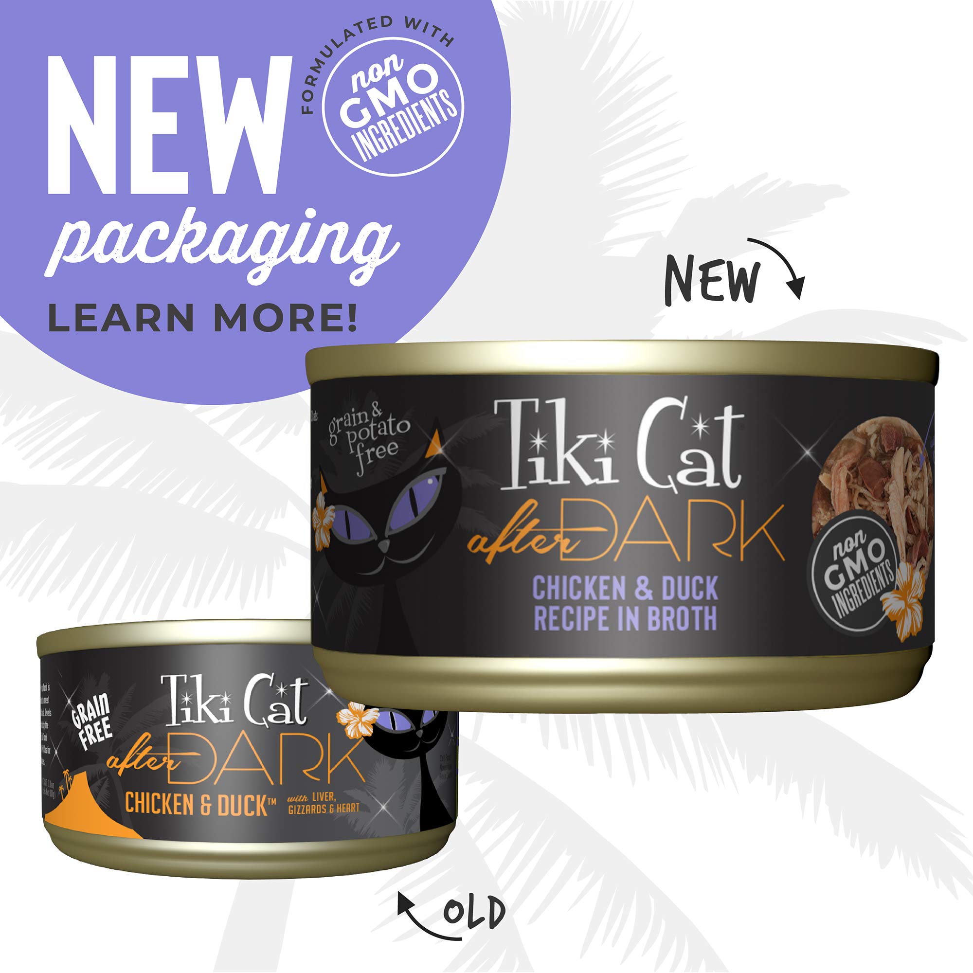 Tiki Cat After Dark, Chicken & Duck, High-Protein and 100% Non-GMO Ingredients, Wet Cat Food for Adult Cats, 2.8 oz. Cans (Pack