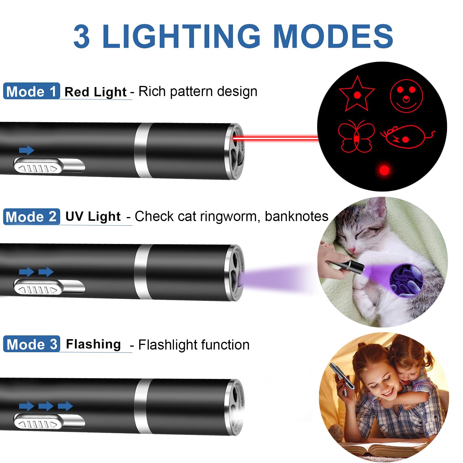 Glmsa Laser Pointer Cat Toy - 5Modes Pointer For Indoor Interactive, Cat Toys Red Light Pet Pointer Interactive To Busy Kitten D
