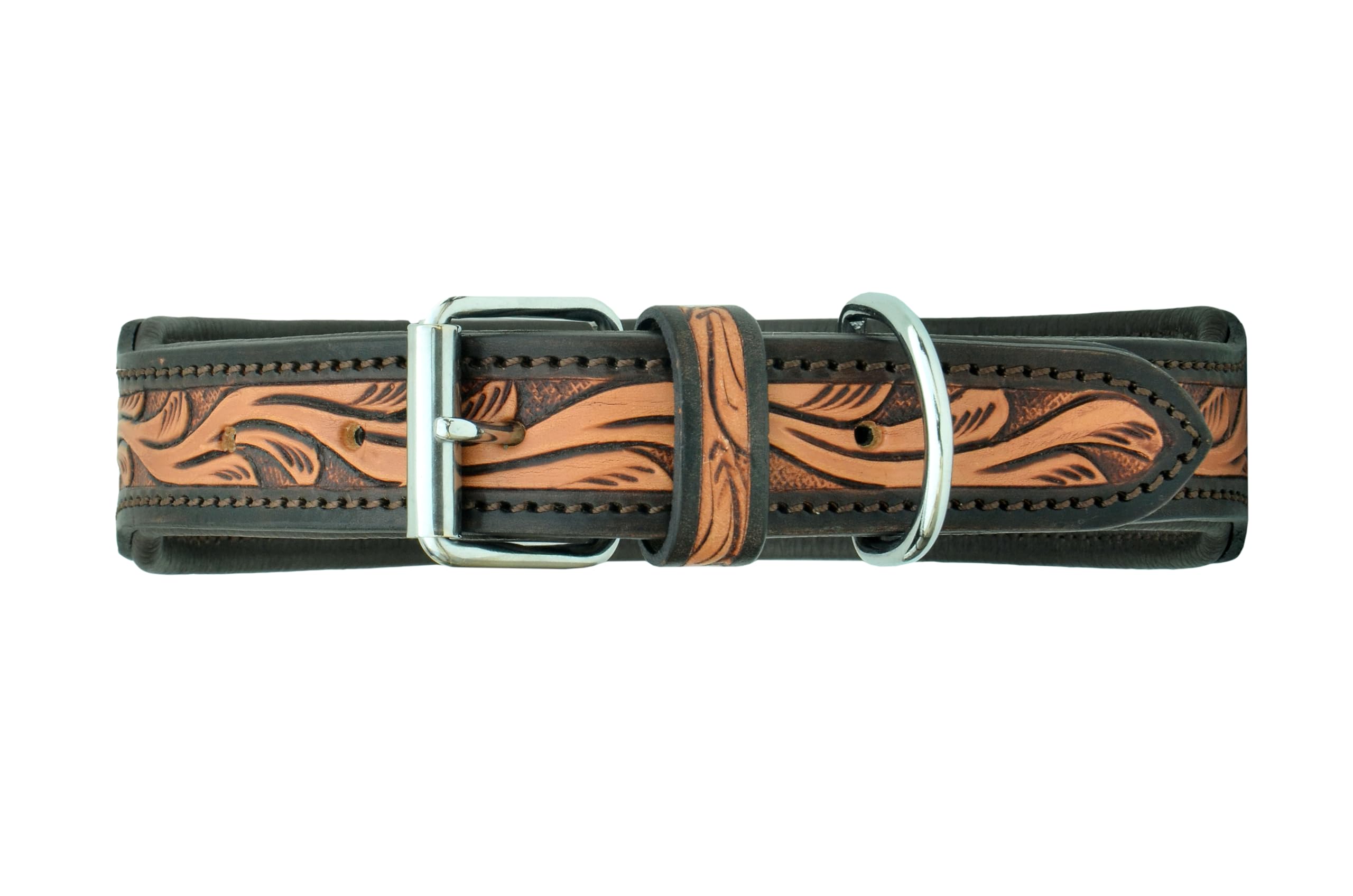 Leather Dog Collar Large Size Western Style Heavy Duty Hand Tooled Adjustable Padded Soft For Small Puppies And Big Dogs 10Ab139