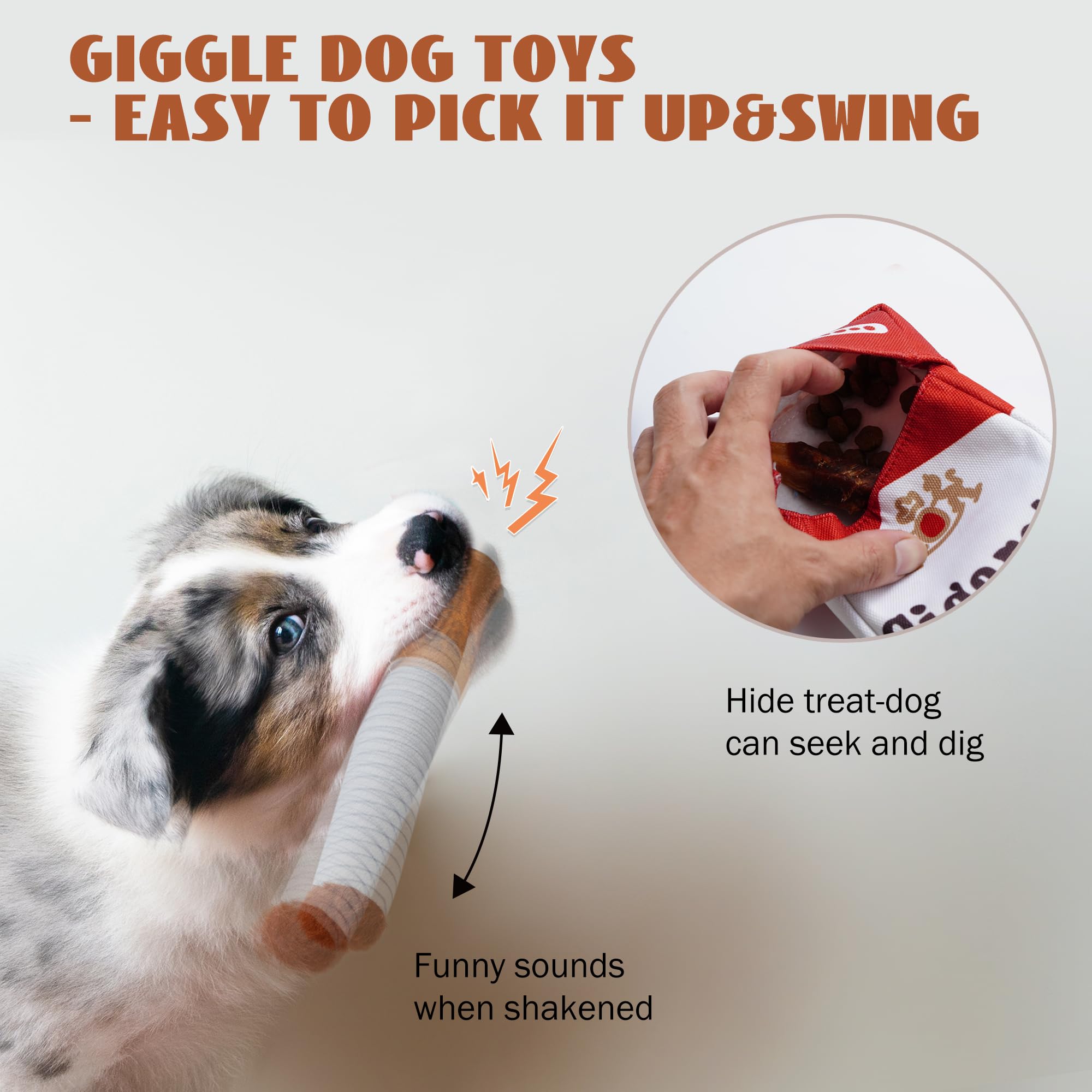 Nocciola Giggle Puff Stick Dog Toys - 3 Pack, Plush, Interactive Sound, Brown, Model DT-Giggles-XY-N, No Stuffing, Ideal for Small to Medium Breeds