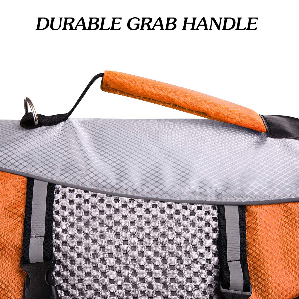 Dog Life Jacket Swimming Vest Lightweight High Reflective Pet Lifesaver With Lift Handle, Leash Ring Orange,M