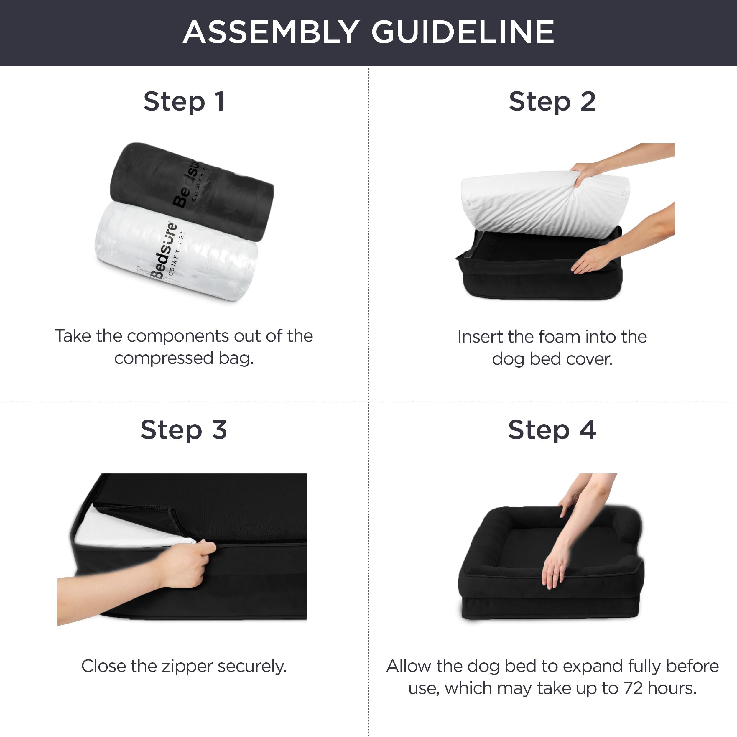 Bedsure Small Orthopedic Dog Bed - Washable Bolster Dog Sofa Beds For Small Dogs, Supportive Foam Pet Couch Bed With Removable Washable Cover, Waterproof Lining And Nonskid Bottom Couch, Black