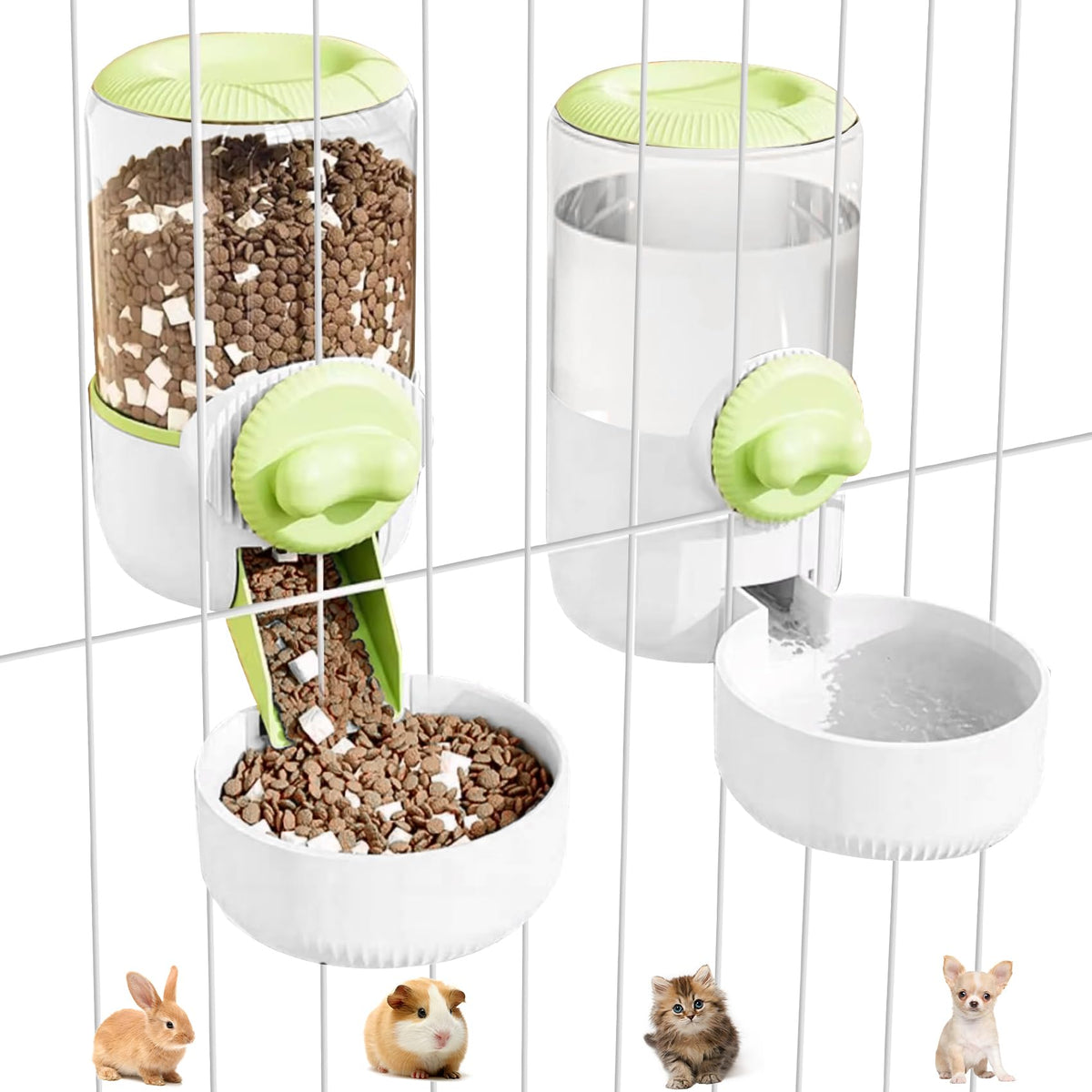 0.9L Hanging Automatic Cat Water Dispenser, 1.3L Auto Gravity Pet Feeder, Cage Cat Dog Food and Water Dispenser Set for Kitten P