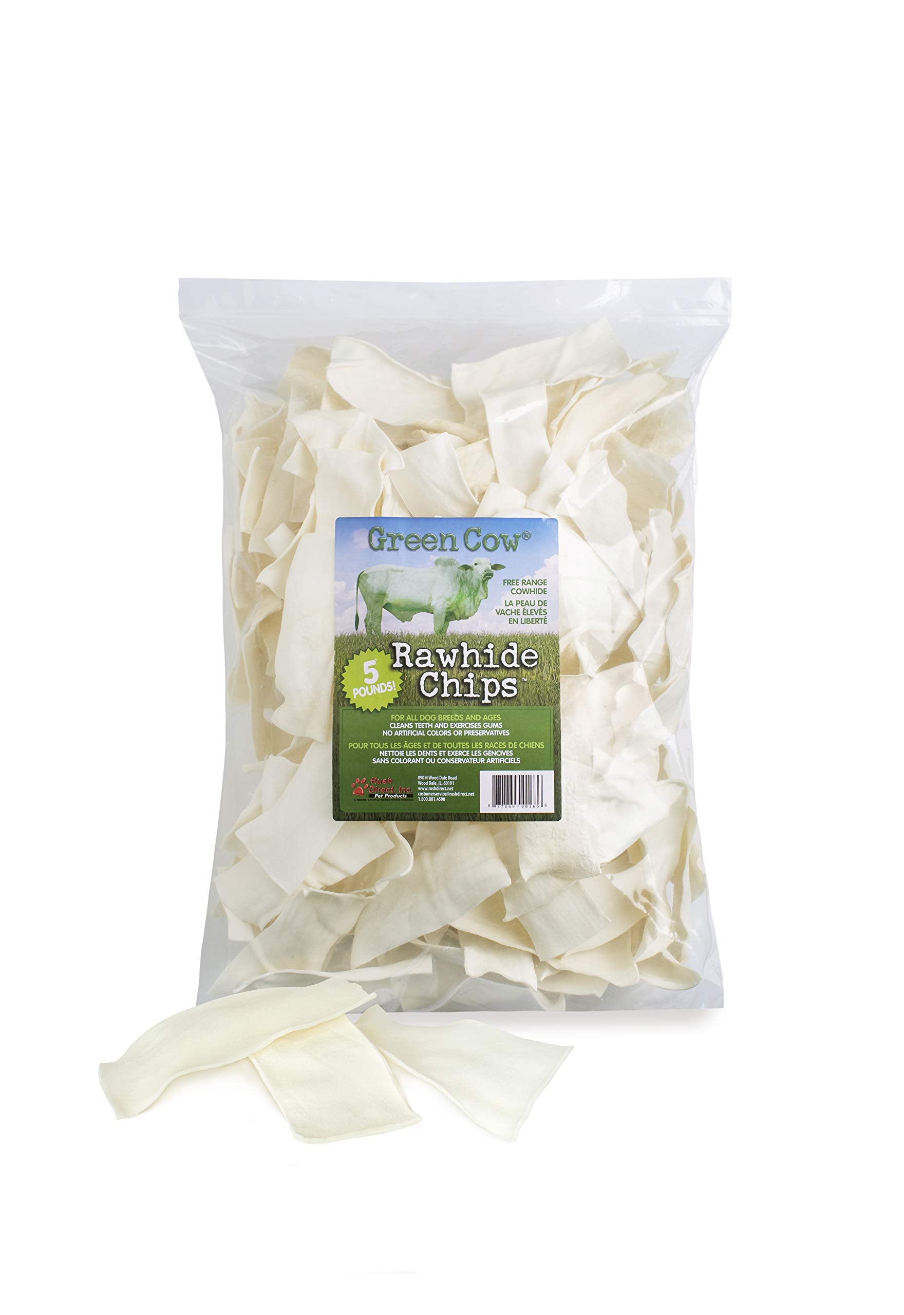 GreenCow Rawhide Chips 5-Pound Bag - Premium Large Dog Rawhide Chews - Ideal for Agressive Chewers Dog Rawhide Treats - Durable 