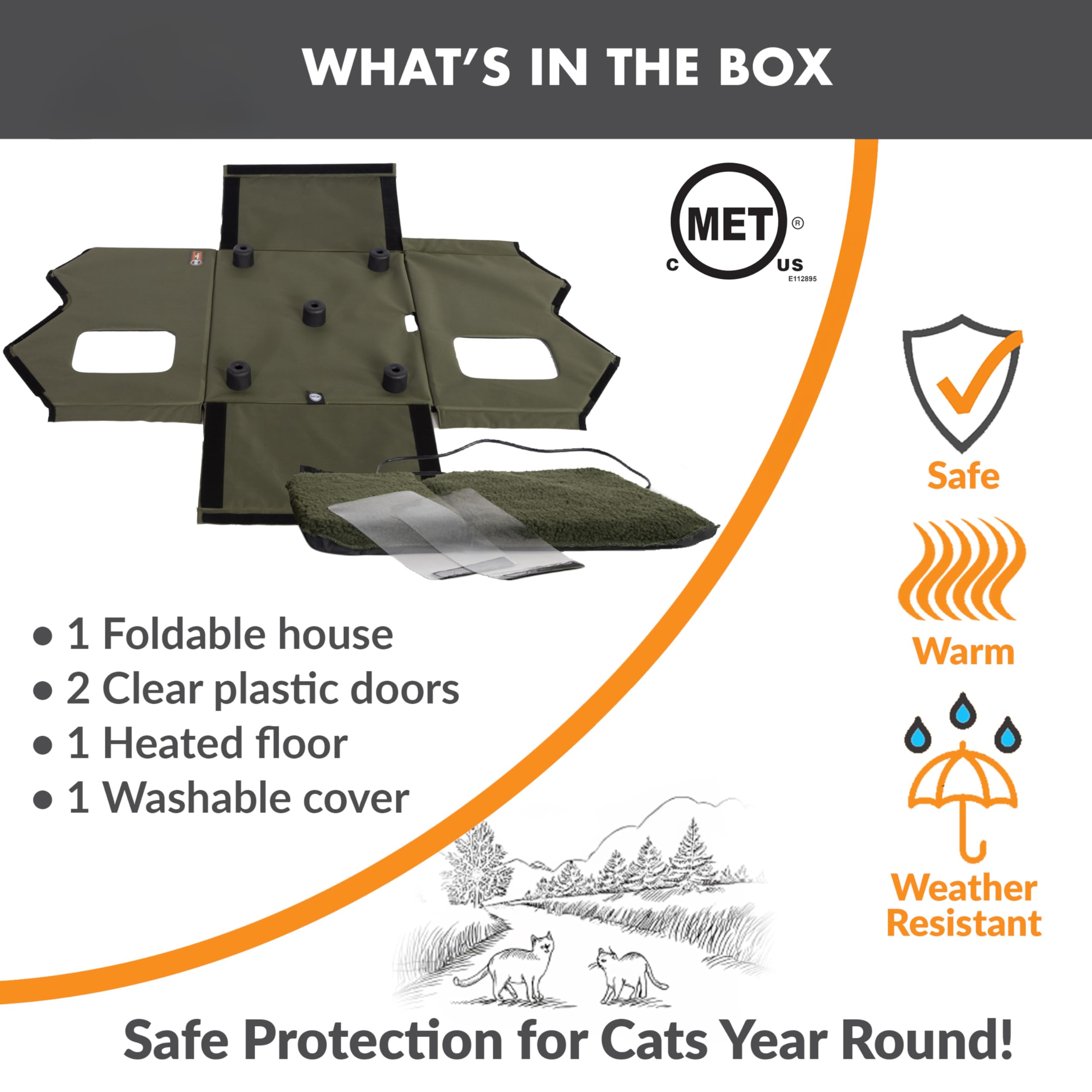 K&H Pet Products Elevated Outdoor Kitty House Extra-Wide Heated Olive/Black 26.5 X 21.5 X 17 Inches