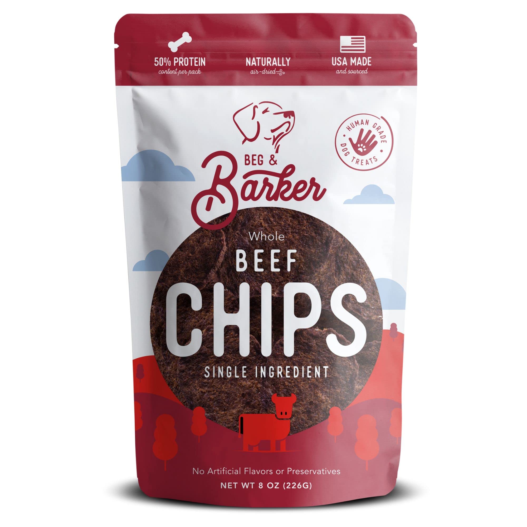 Beg & Barker Beef Chips for Dogs (8 Ounce, Pack of 1) - Single Ingredient Dog Treats Made for Large & Small Dogs Protein Human G