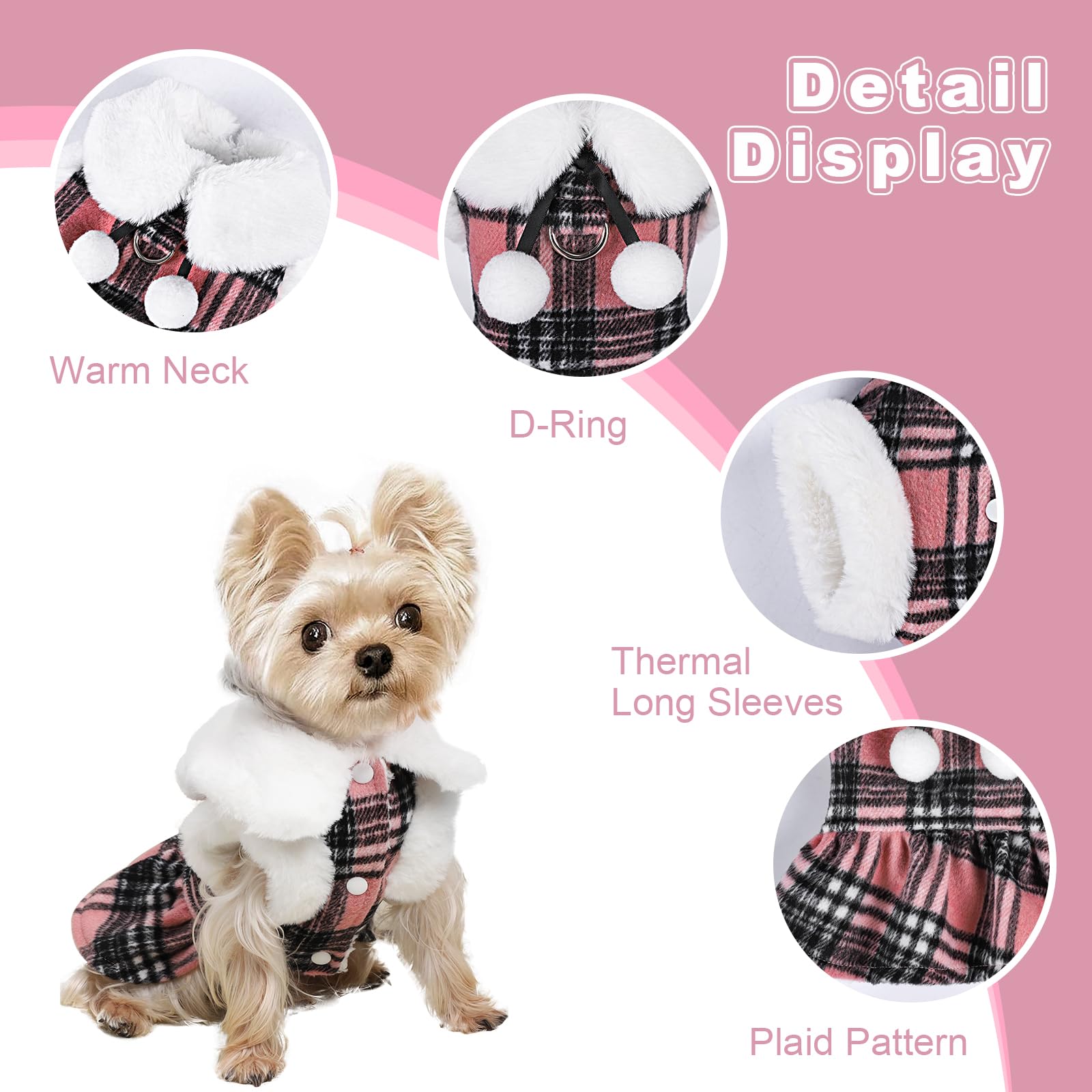 Xs Dog Sweater With Leash Set D Ring Valentine'S Day Plaid Fleece Dog Clothes For Small Dogs Girl Boy Spring Pet Dress, Cold Wea