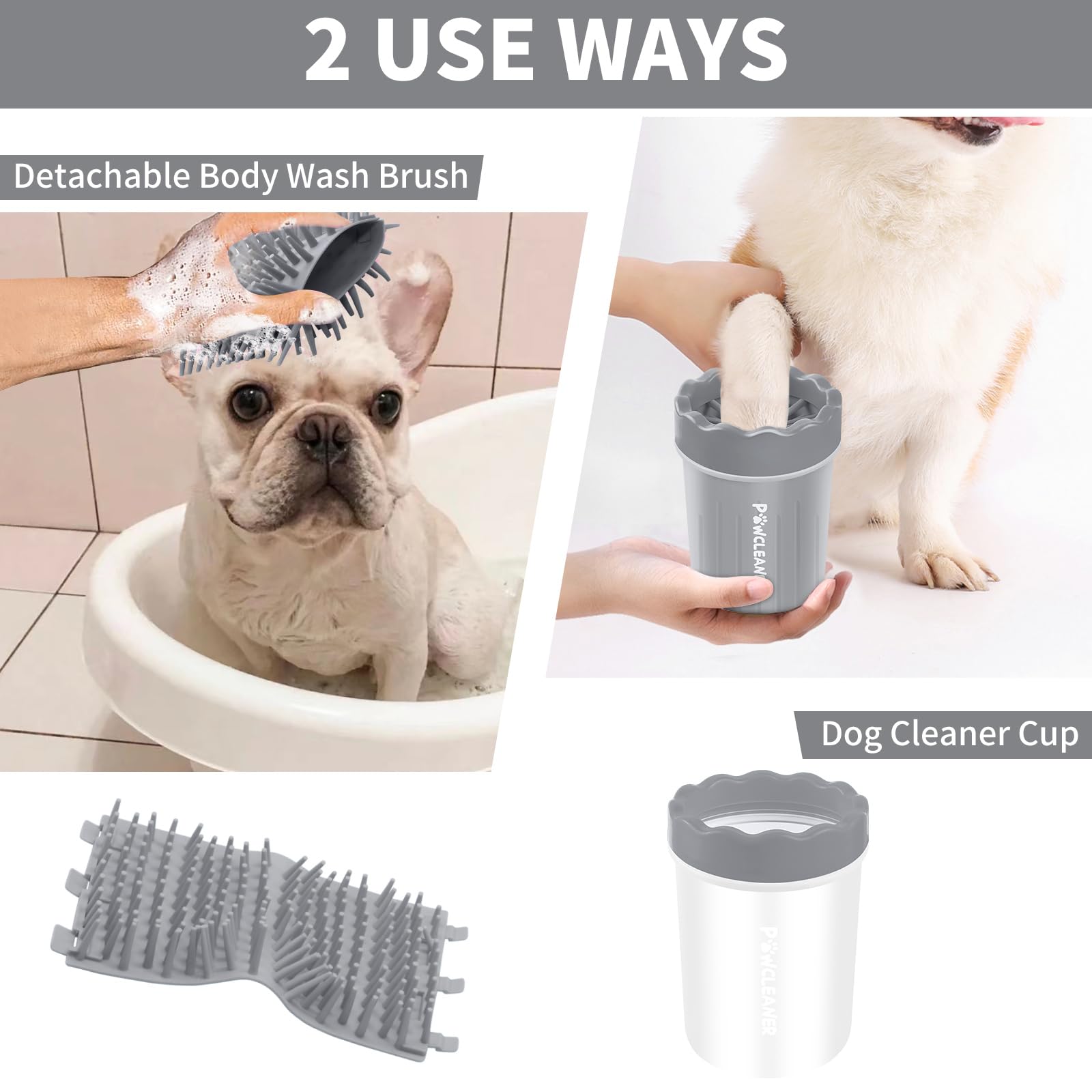 Comotech Portable Pet Paw Washer And Foot Cleaner With Silicone Brush, 3 Absorbent Towels For Small Dogs (Grey)