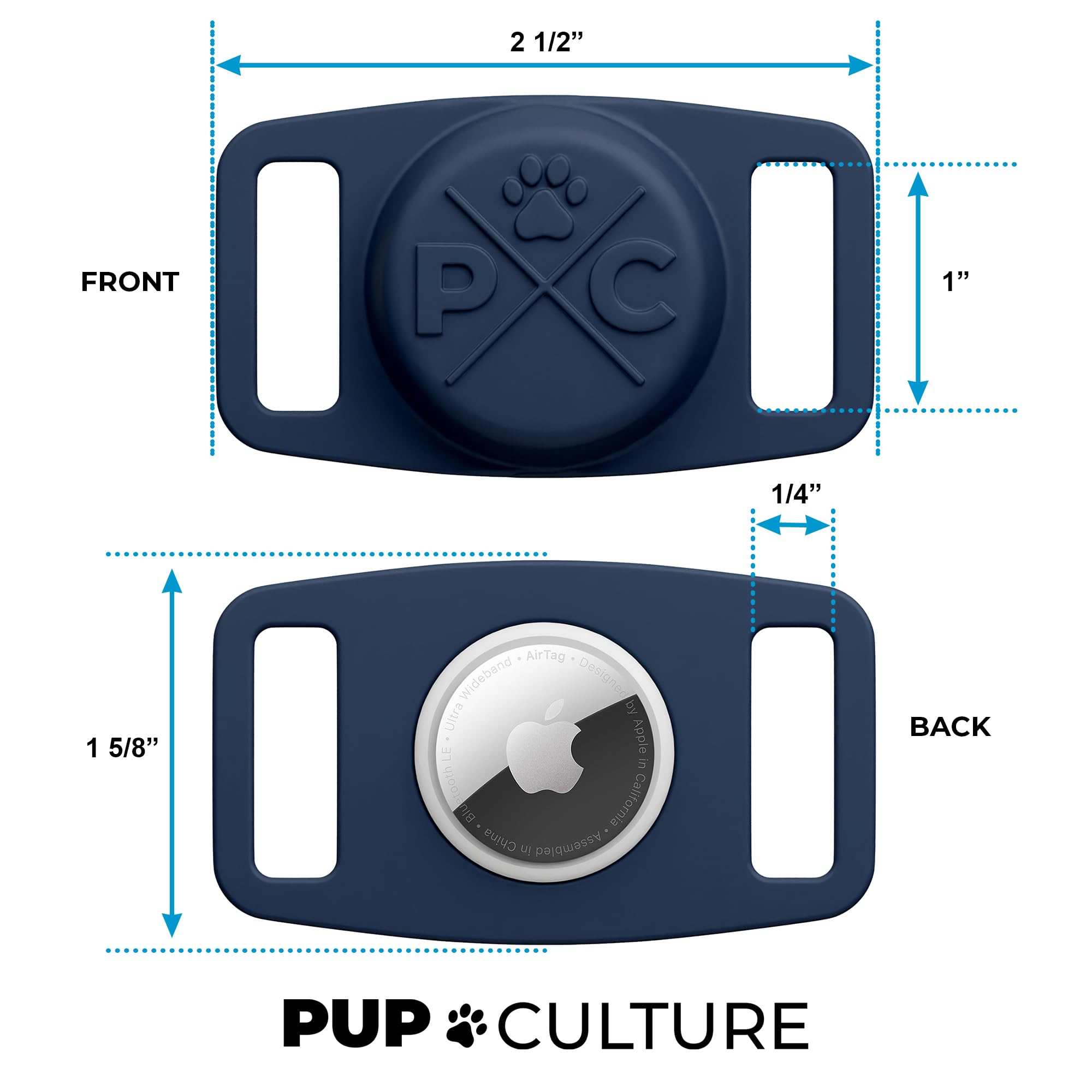 Pup Culture Airtag Dog Collar (2 Pack) | Durable & Protective Dog Airtag Holder - Track Your Pet Using Apple Airtag Technology -