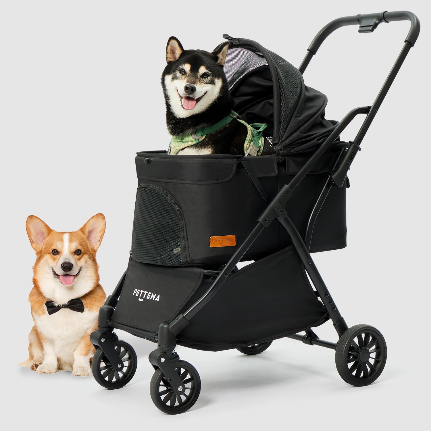 ?One-Pull Open Ver.? Pettena One-Touch Foldable Dog Stroller For Small Dogs Cats Up To 55 Lbs, Cat Stroller For 2 Cats, Large Sp