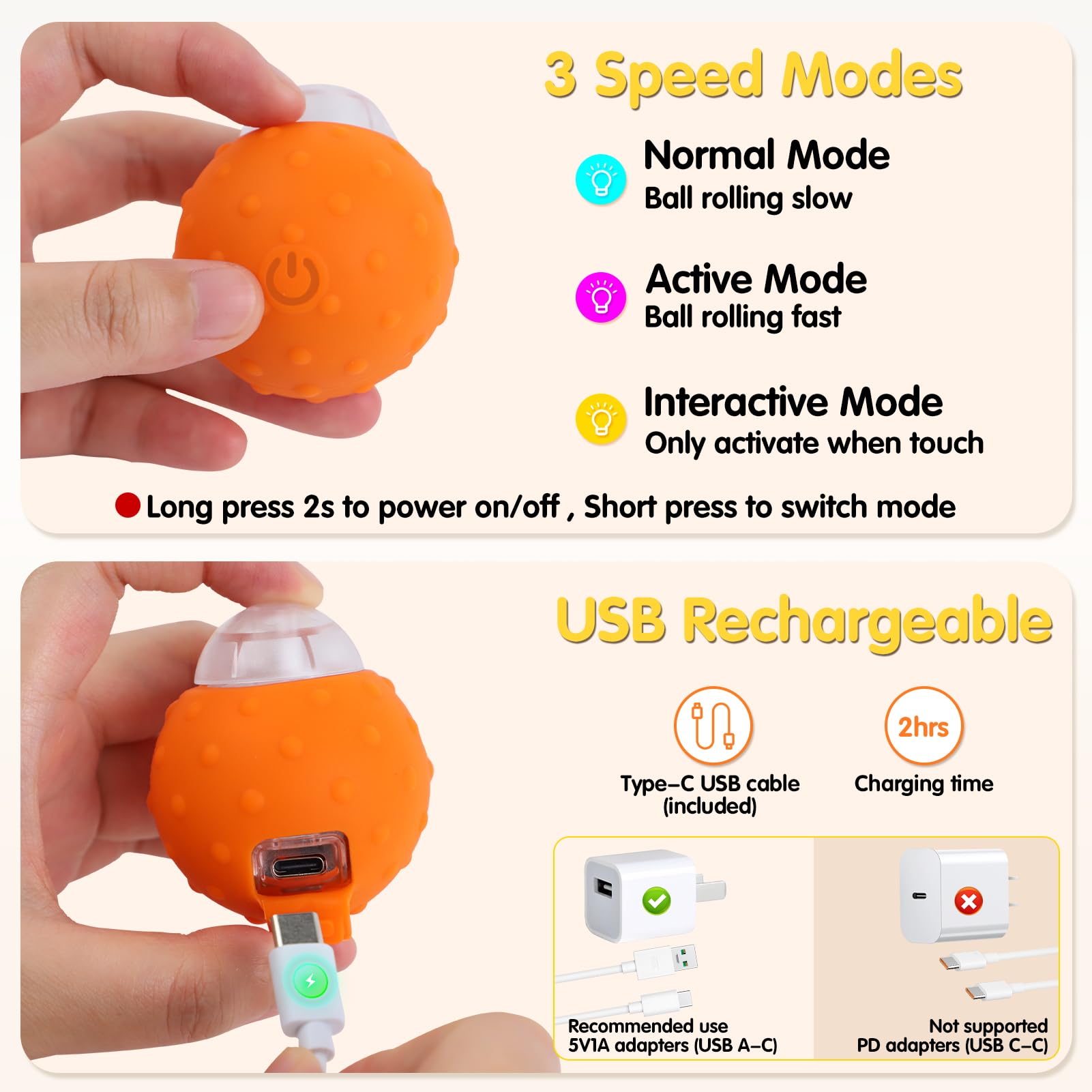 Muhhiba Interactive Cat Toys Balls, Automatic Moving Cat Toys For Indoor Cats, Self Rotating Ball With Motion Activated, Electri