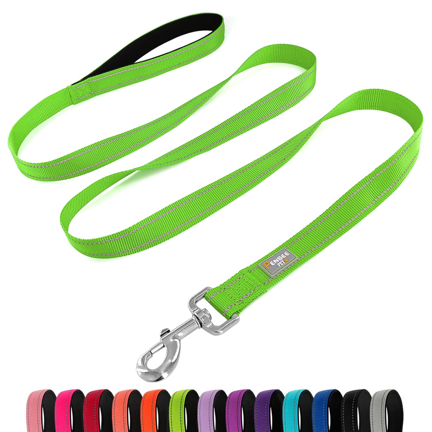 Penseepet Dog Leash 6 Ft Padded Handle Nylon Reflective Dogs Leashes For Large Dogs Green