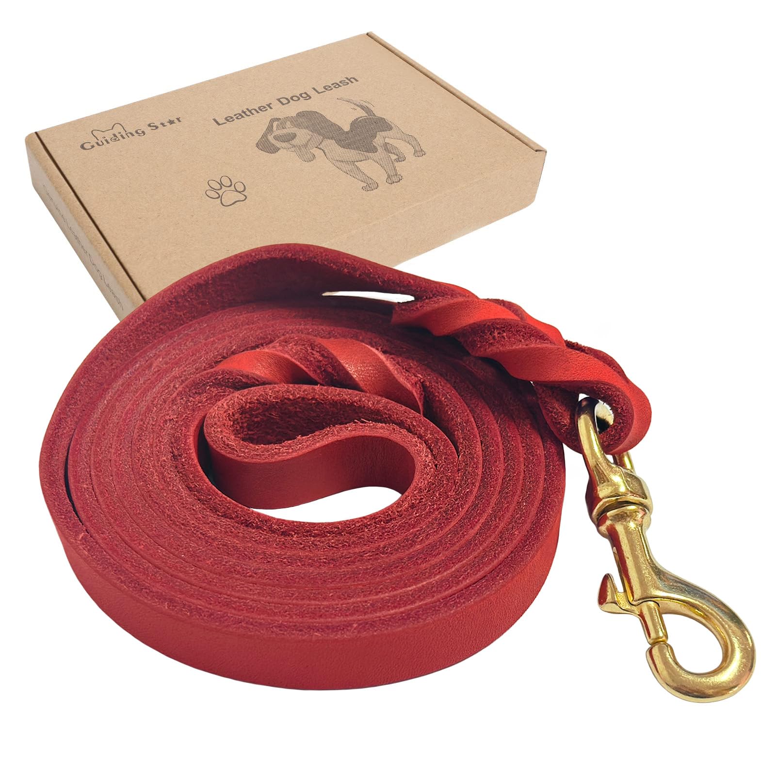 Guiding Star Leather Dog Leash 6ft, Dog Leashes for Large Dogs Heavy Duty, Soft Braided Handmade Leather Training Leash for Larg