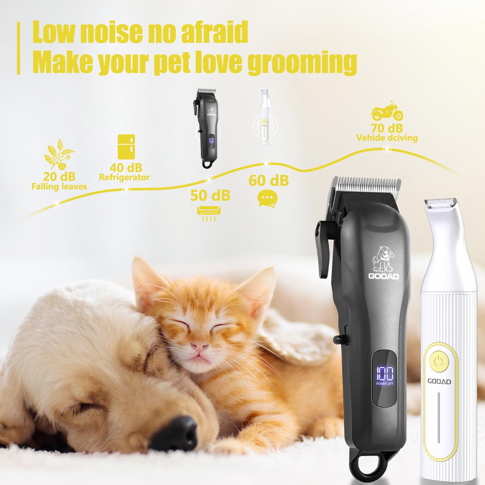 Dog Clippers For Grooming,Dog Grooming Kit For Heavy Thick Hair&Coats/Low Noise Rechargeable Cordless Pet Shaver With Paw Trimme