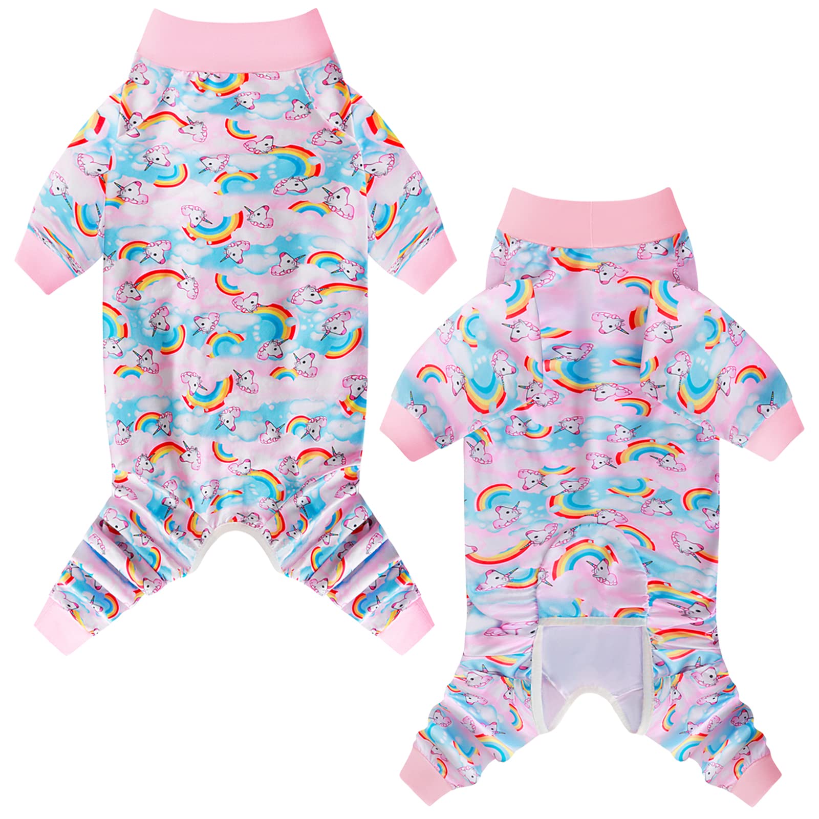 Pripre Unicorn Printed Long Sleeve Shirts Soft Pajamas Onesie Jumpsuit For Large Dogs - Prevent Licking & Shedding (Pink, 2Xl)