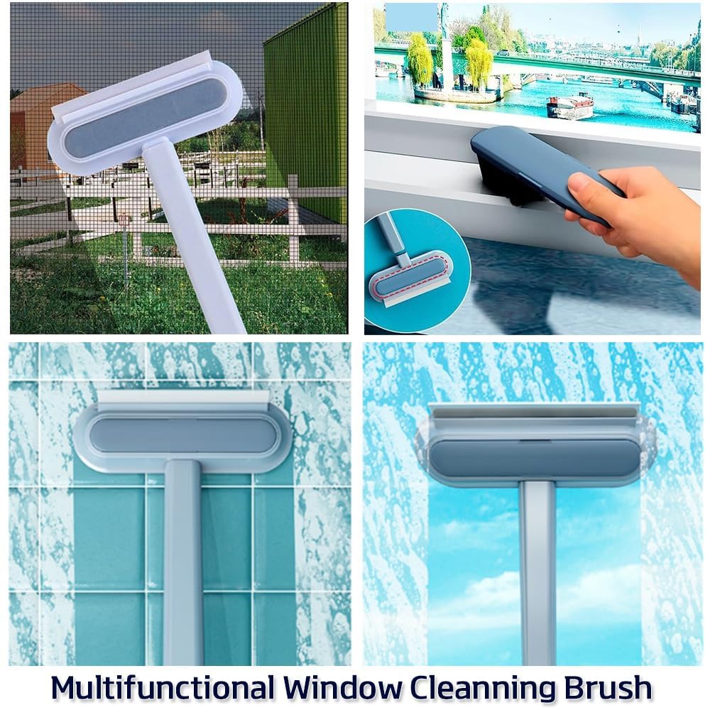 4 In 1 Window Screen Cleaning Brush, Multifunctional Pet Hair Removal Brush And Squeegee, Dog & Cat Hair Cleaner Brush And Hair