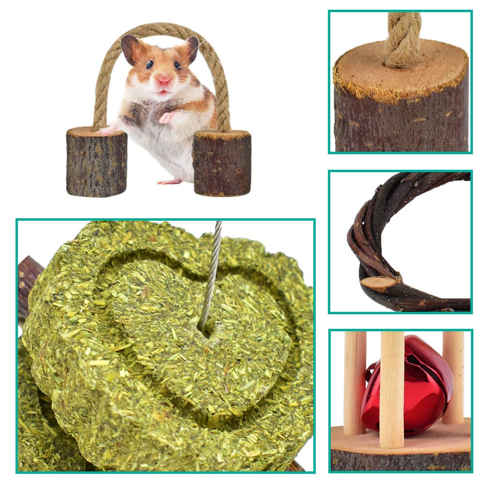 Erkoon New 12 Pack Hamster Chew Toys Gerbil Rat Guinea Pig Chinchilla Chew Toys Accessories, Natural Wooden Dumbbells Exercise B