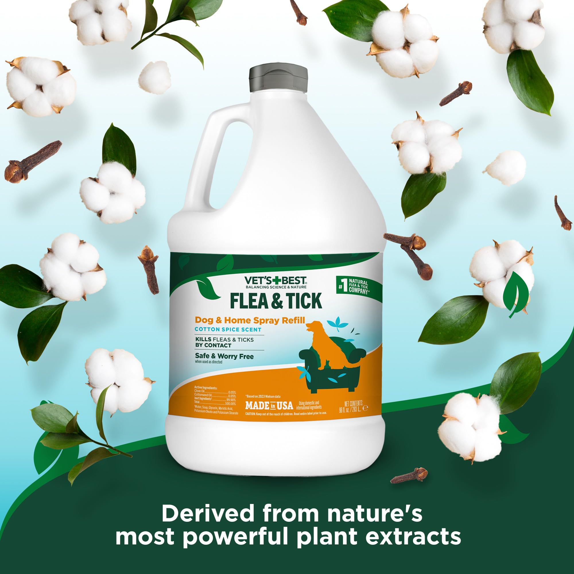 Vets Best Flea & Tick Home Spray Refill for Dogs, Cotton Spice Scent Dog Flea & Tick Aid, Made in The USA, Flea & Tick Home Spr