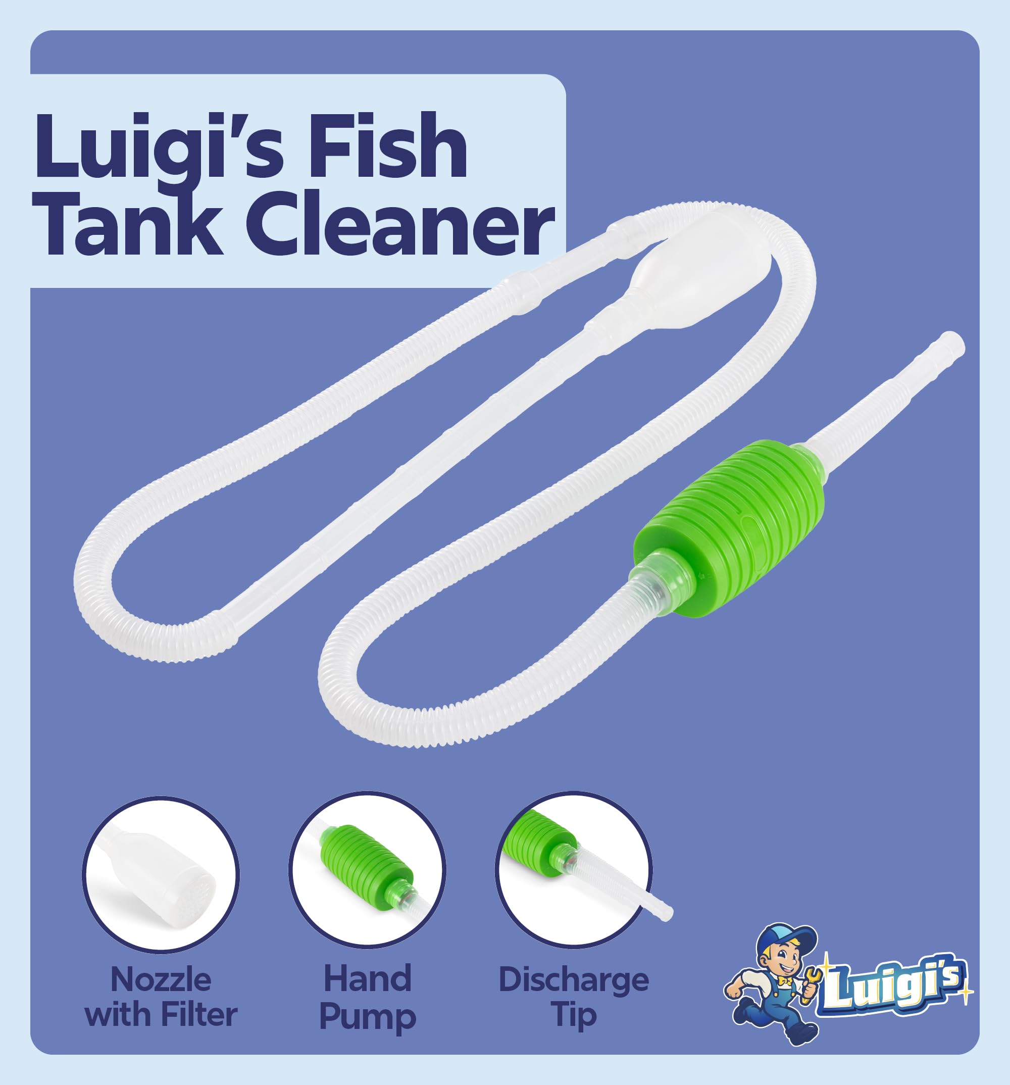 Luigi'S Fish Tank Cleaner - Gravel Pump Vacuum For Aquarium - Hand Siphon Hose To Remove And Change Water Or Sand In Minutes - A