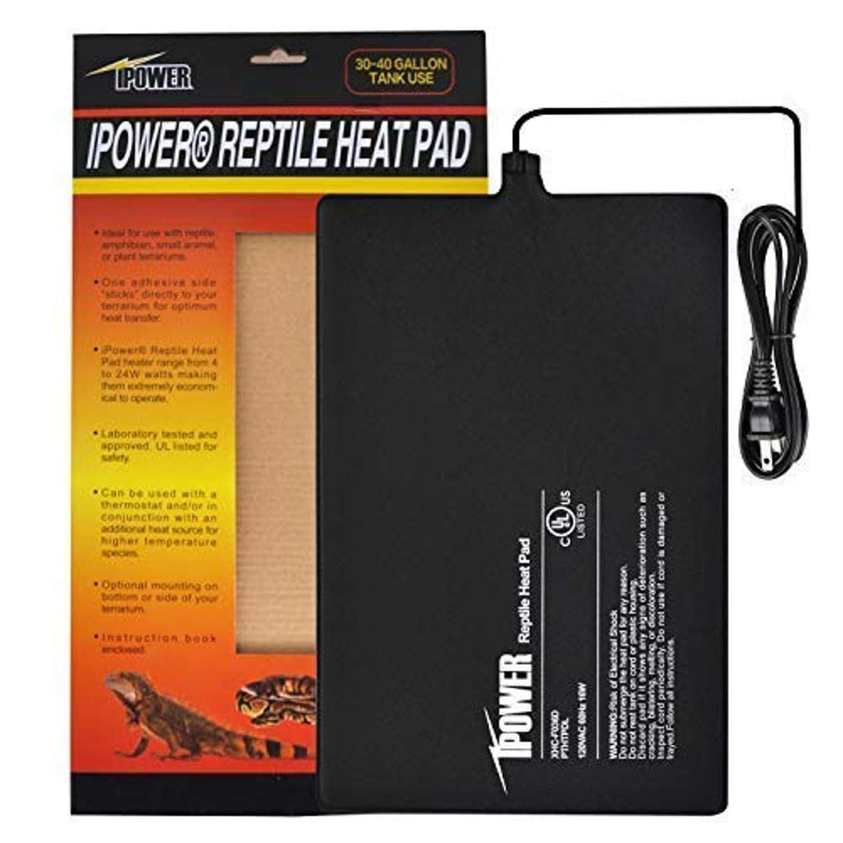 Ipower 8 By 12-Inch Reptile Heat Mat Under Tank Heater Terrarium Heating Pad Ideal For Spider Snake Tarantula Hermit Crab Turtle, Black