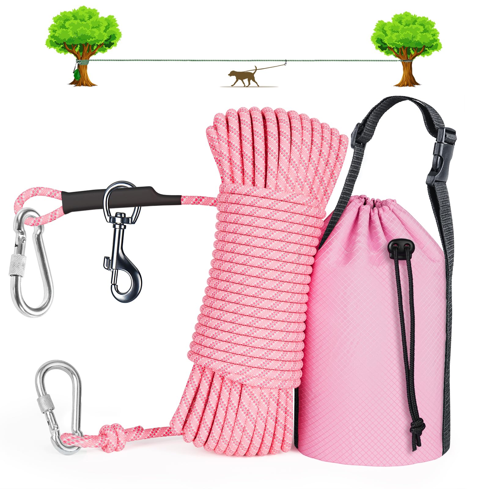 Tresbro Dog Camping Leash, 50Ft/75Ft/100Ft Dog Trolley System For Large Dogs - Portable And Lightweight, Reflective Cable For Ou