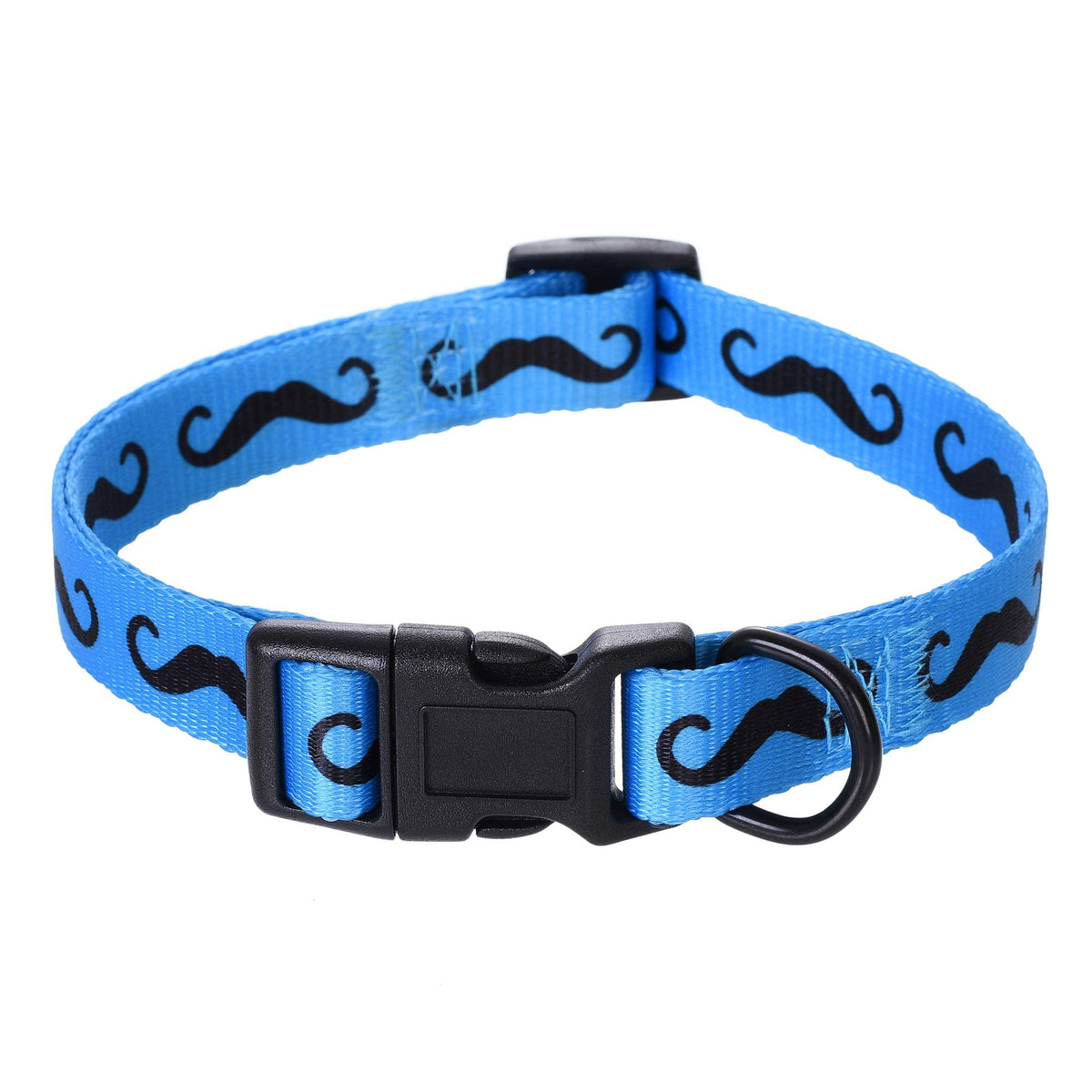 Mile High Life Dog Collar | Cute Puppy Collars | Lightweight Girl Dog Collar | Soft Boy Dog Collars | W Paws Bones Mustache Pattern (Blue, Large)