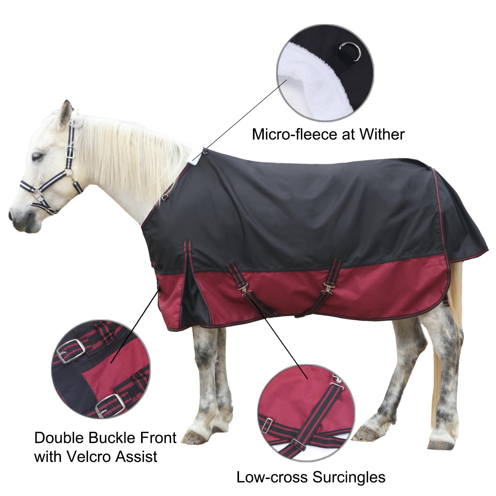 Gallopoff 1200 Denier Rip-Stop Turnout Rain Sheet Lightweight Waterproof Breathable Horse Blanket (No Fill) Blackwine 81''