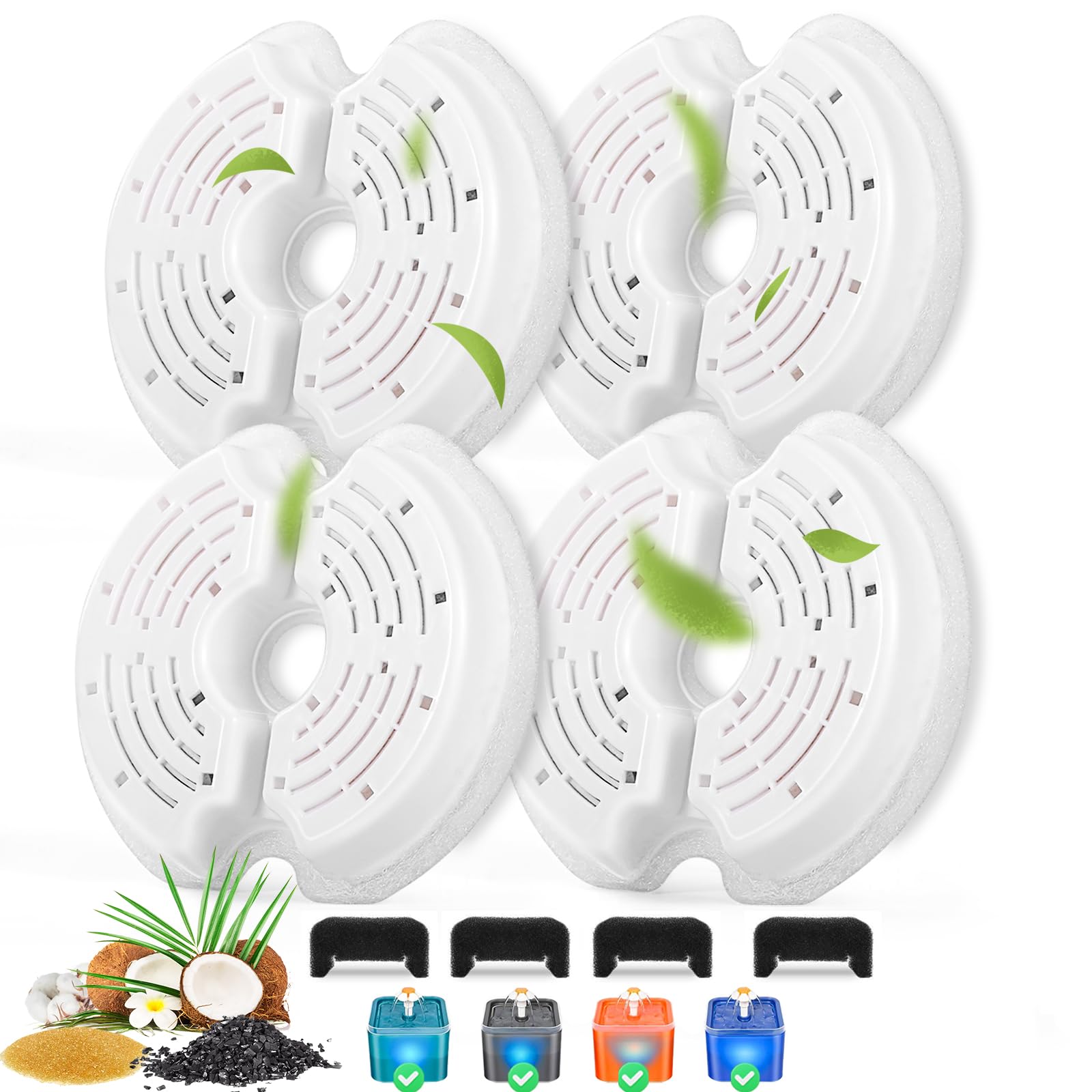 Cat Water Fountain Filters for 84oz/2.5L Stainless Steel Pet Fountain and 67oz/2.0L Plastic Cat Drinking Fountain, 4 Pack Pet Re