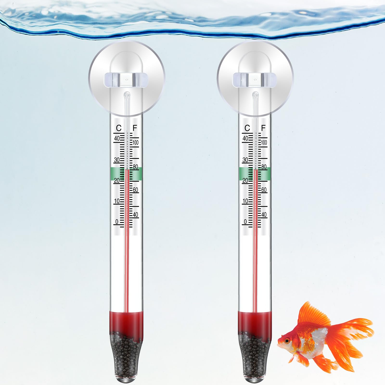 Dreyoo 2 Pcs Floating Aquarium Thermometers, Floating Glass Aquarium Thermometer with Suction Cup, Mercury Free Large Standing T