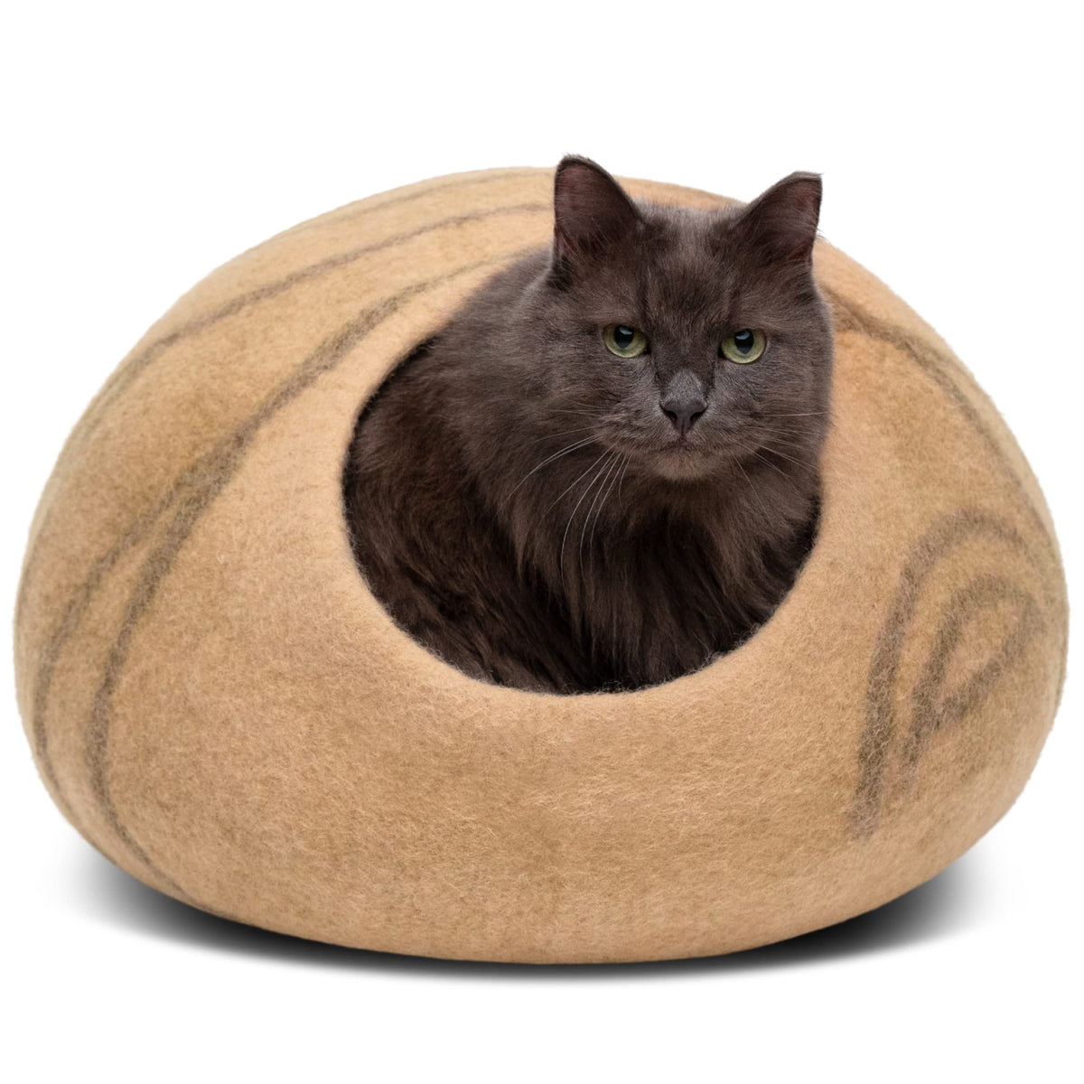 Meowfia Premium Felt Cat Bed Cave - Handmade 100% Merino Wool Bed For Cats And Kittens (Light Shades) (Large, Beige)