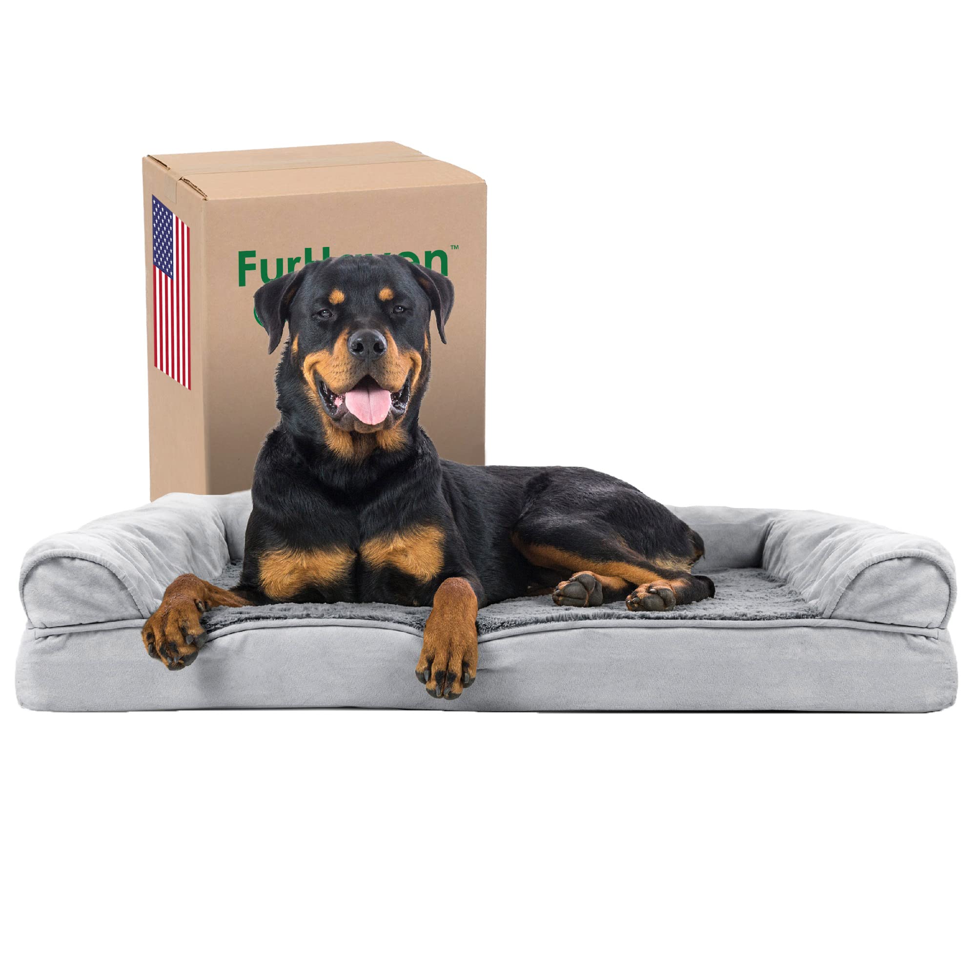 Furhaven Orthopedic Dog Bed For Large Dogs W/ Removable Bolsters & Washable Cover, For Dogs Up To 95 Lbs - Plush & Suede Sofa - Gray, Jumbo/Xl