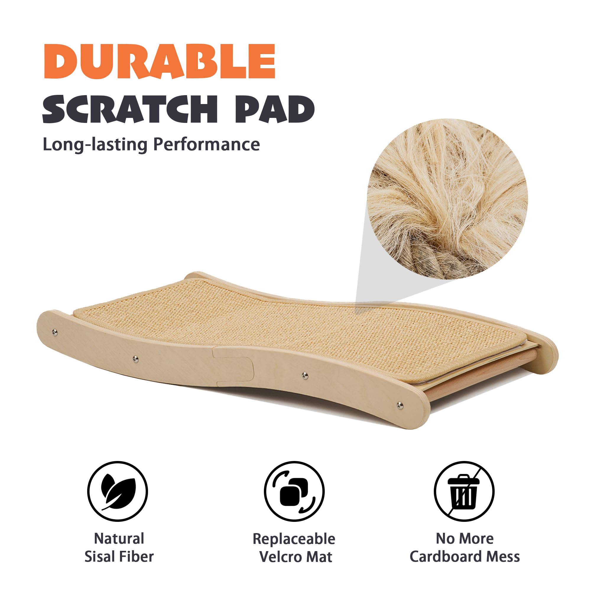 Petkaray Sisal Cat Scratching Board, Curved Sisal Cat Scratcher, Large Indoor Kitty Scratch Pad, Heavy Duty Wave Lounge Bed For